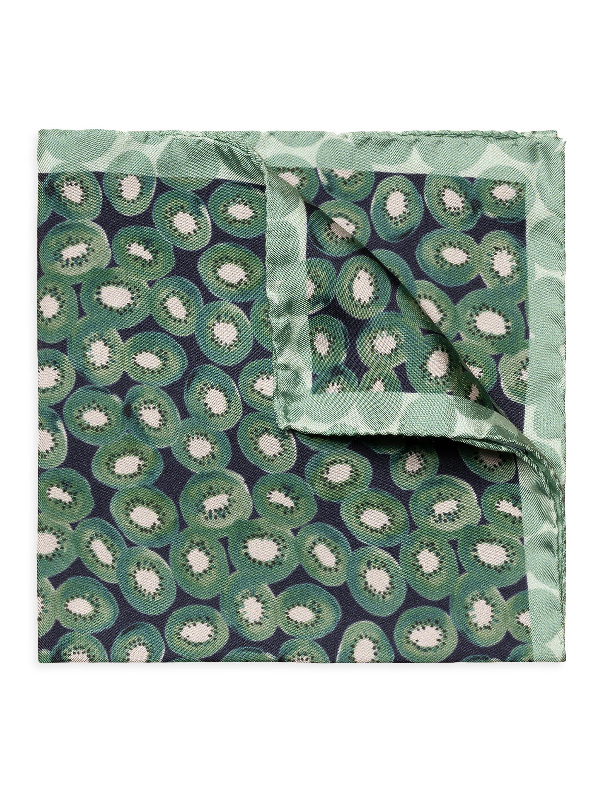 Eton Men's Kiwi Print Silk Pocket Square - Blue