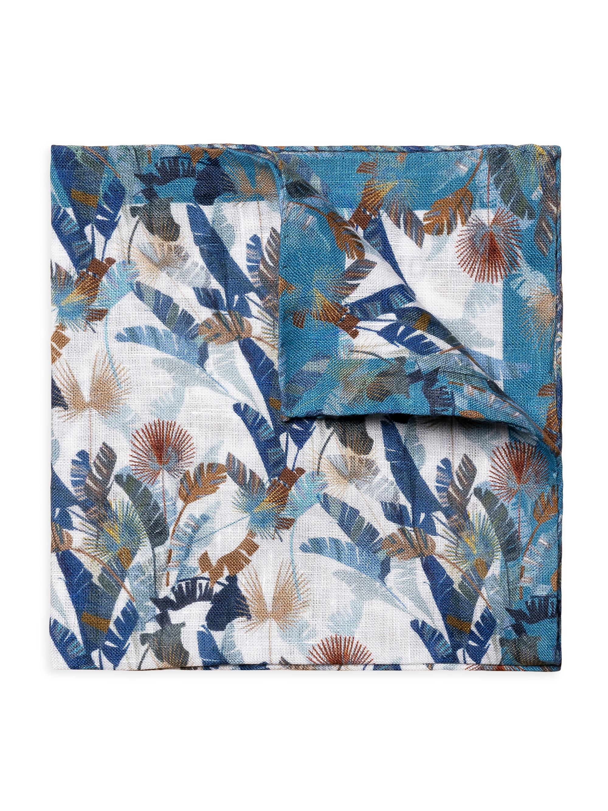Eton Men's Floral Linen Pocket Square - Blue