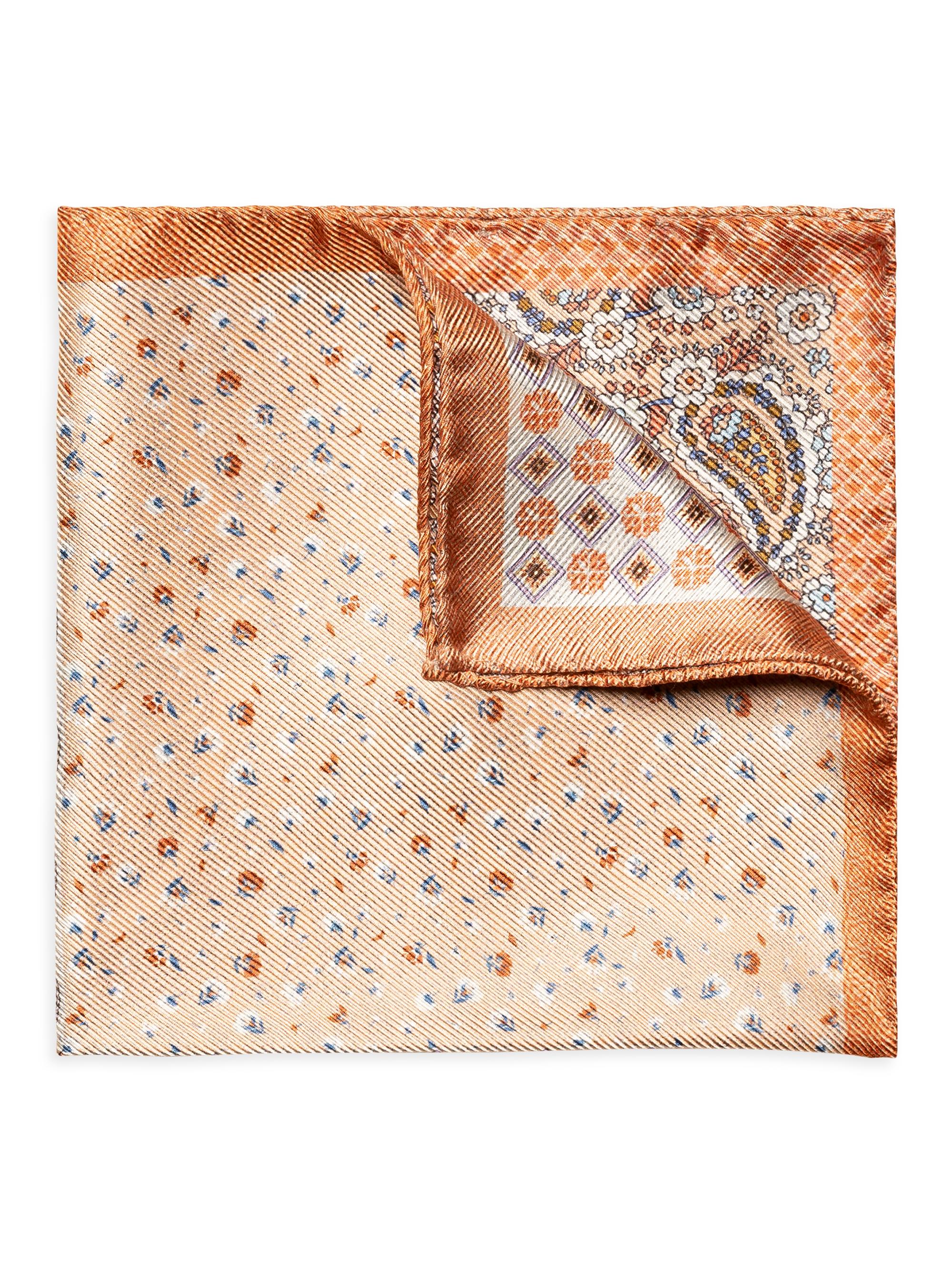 Eton Men's Paisley Silk Pocket Square - Orange