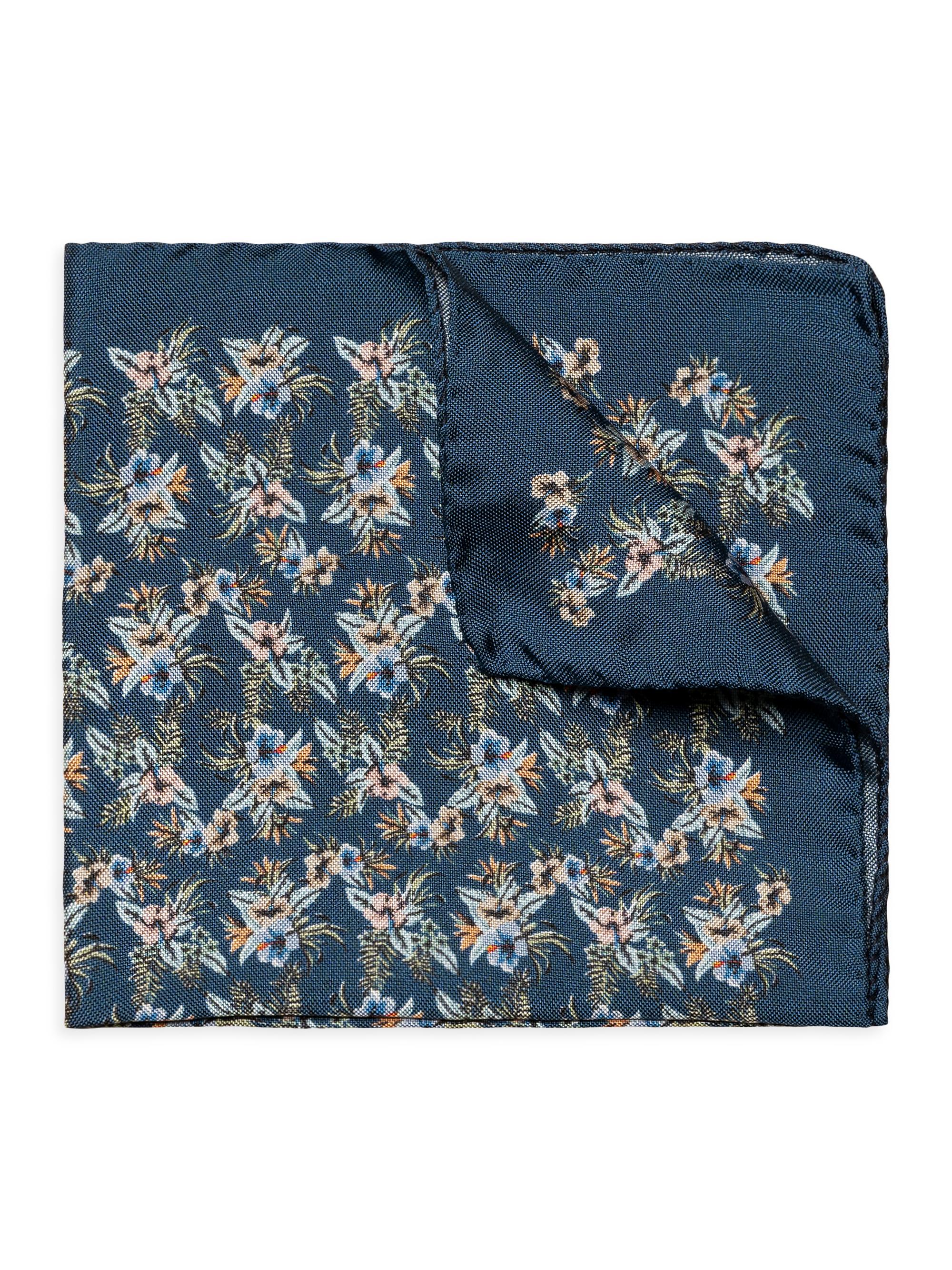 Eton Men's Floral Silk Pocket Square - Blue