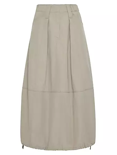 Wrinkled Techno Cotton Gabardine Curved Utility Skirt