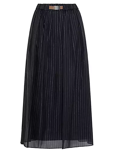 Cotton Sparkling Stripe Gauze Midi Skirt
