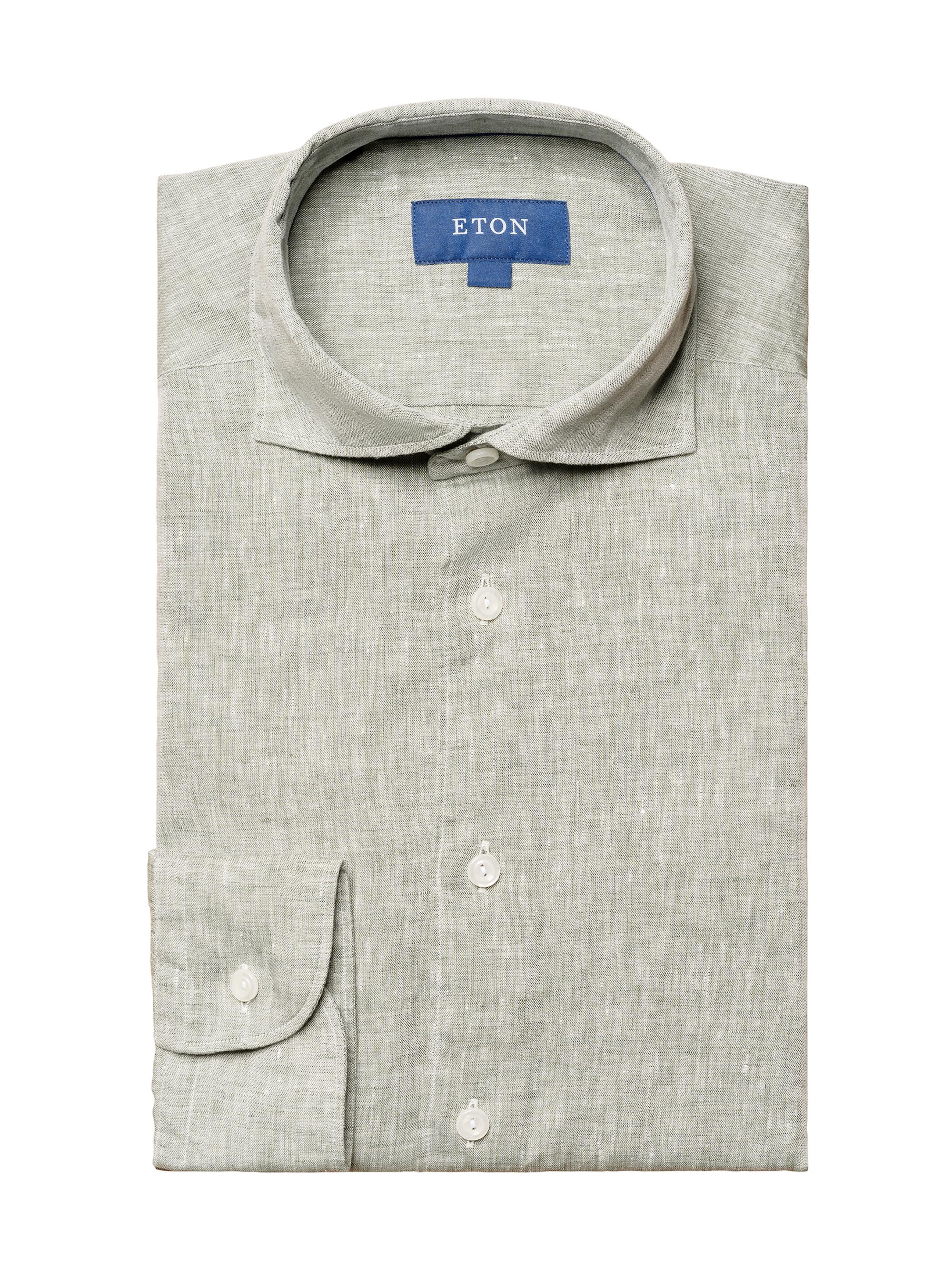 Eton Men's Slim-Fit Striped Linen Shirt - Blue
