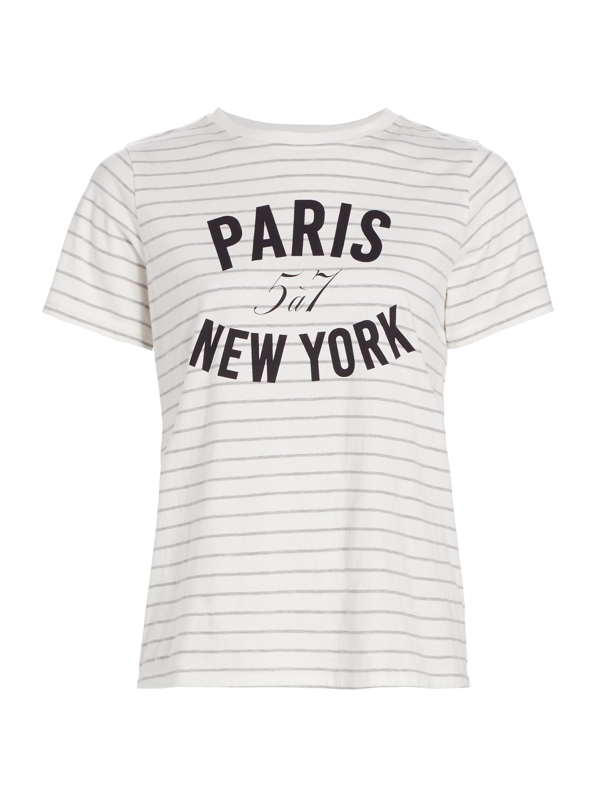 CINQ A SEPT Women's Melangé Stripe Paris New York T-Shirt -  Heather Grey