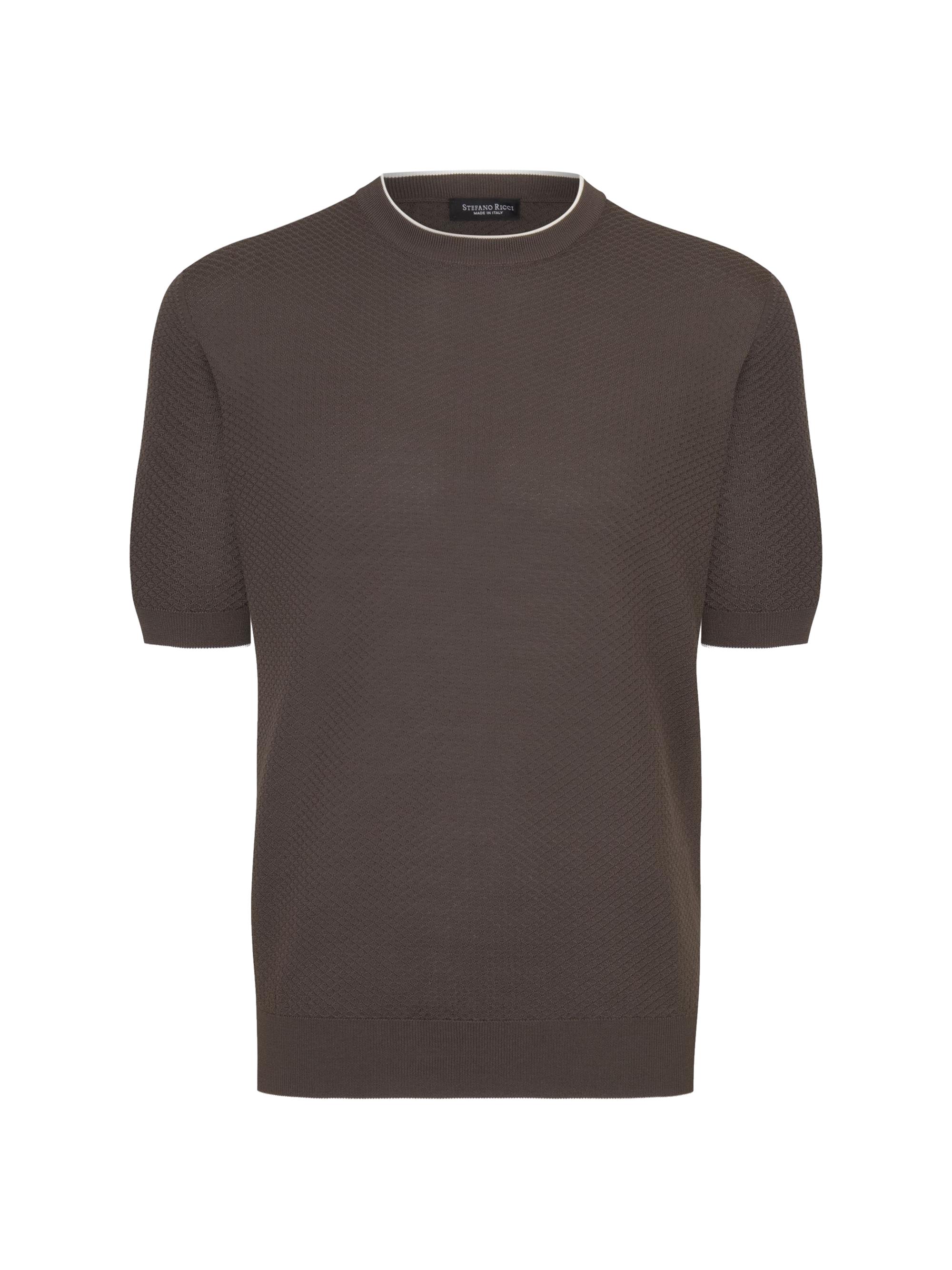 Stefano Ricci Men's Short Sleeve Silk Crewneck Sweater - Brown