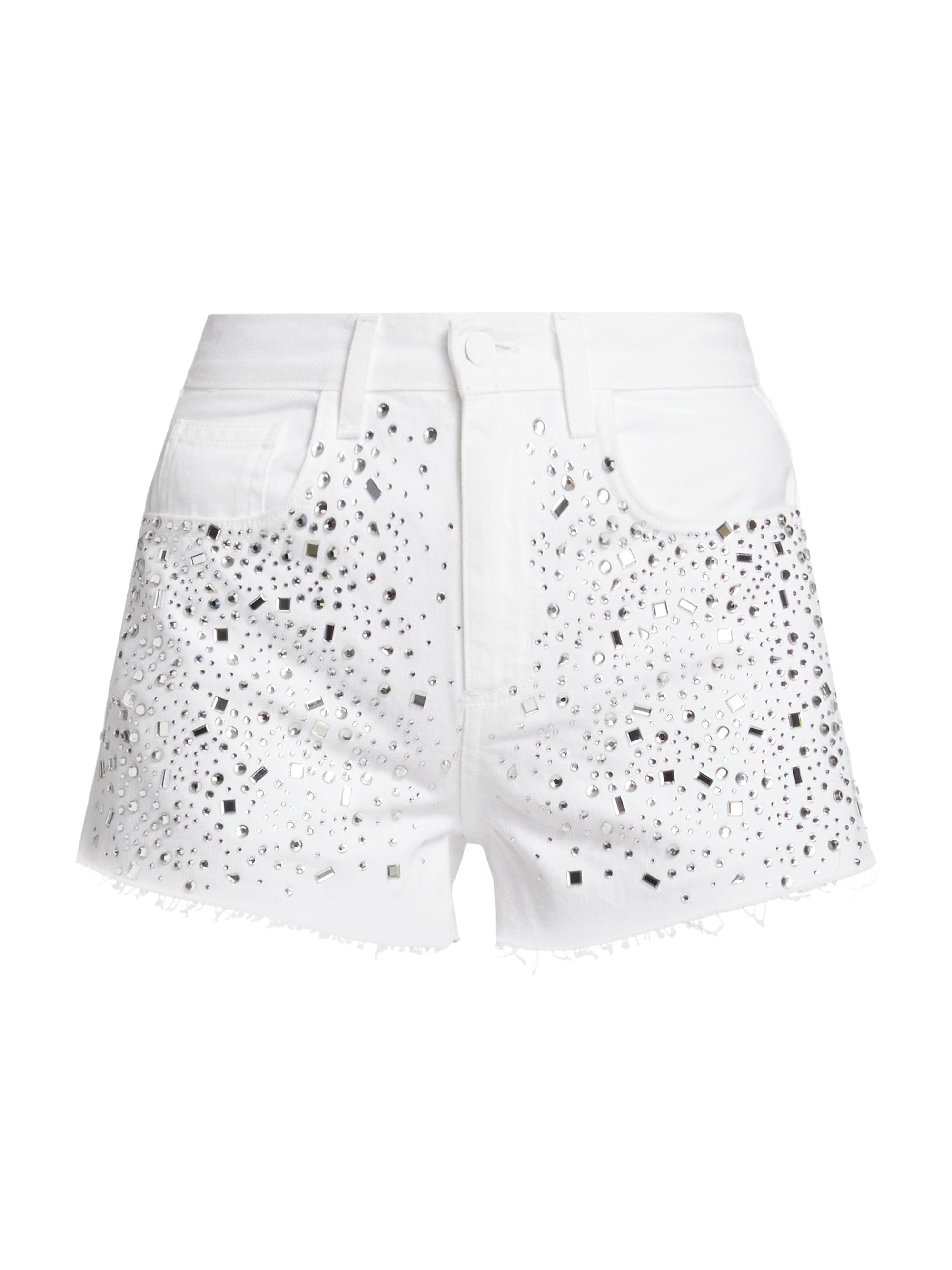 L'AGENCE Women's Beck Embellished Denim Shorts - Blanc