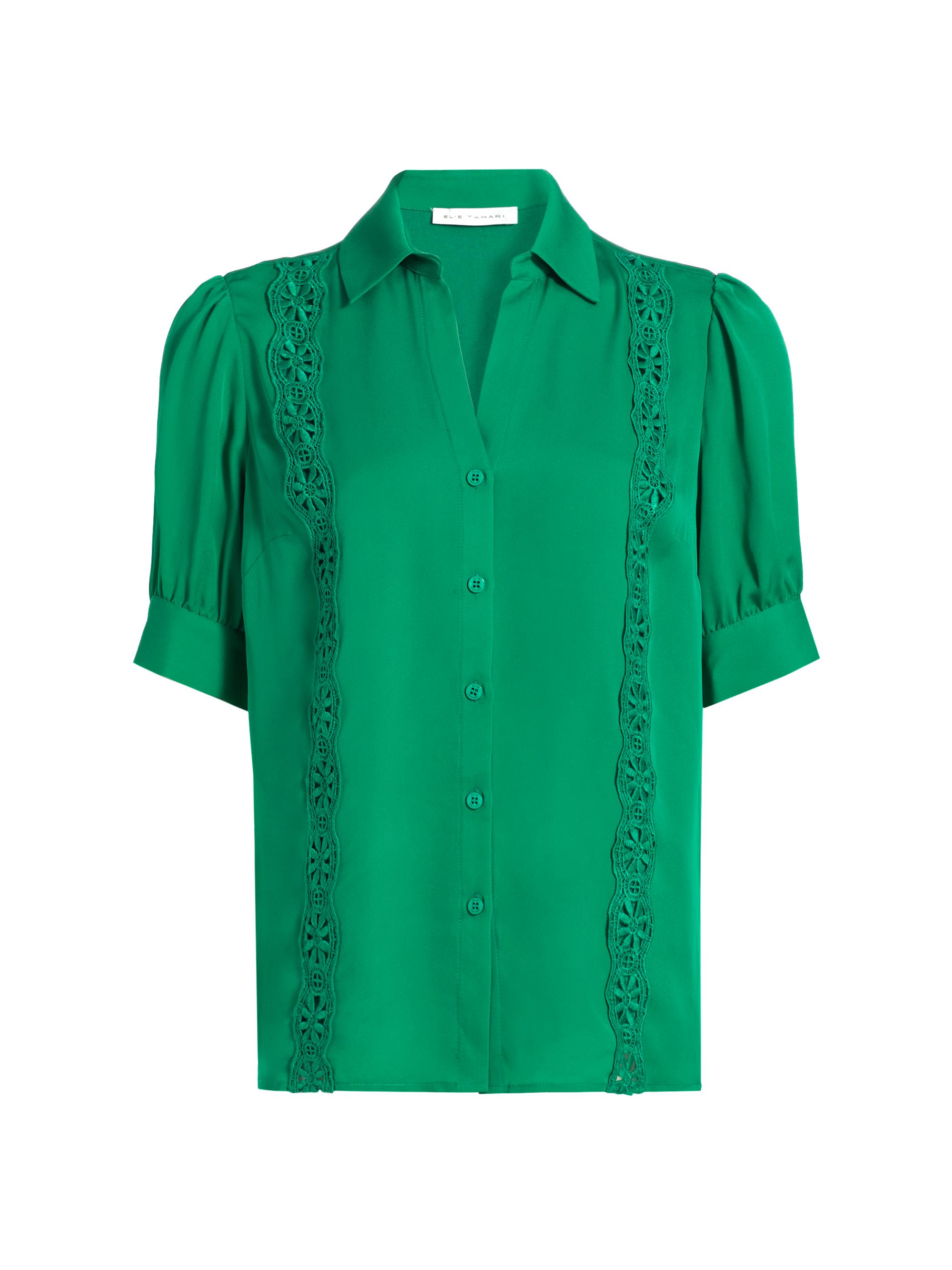 Elie Tahari Women's The Aram Embroidered Blouse - Neptune Green