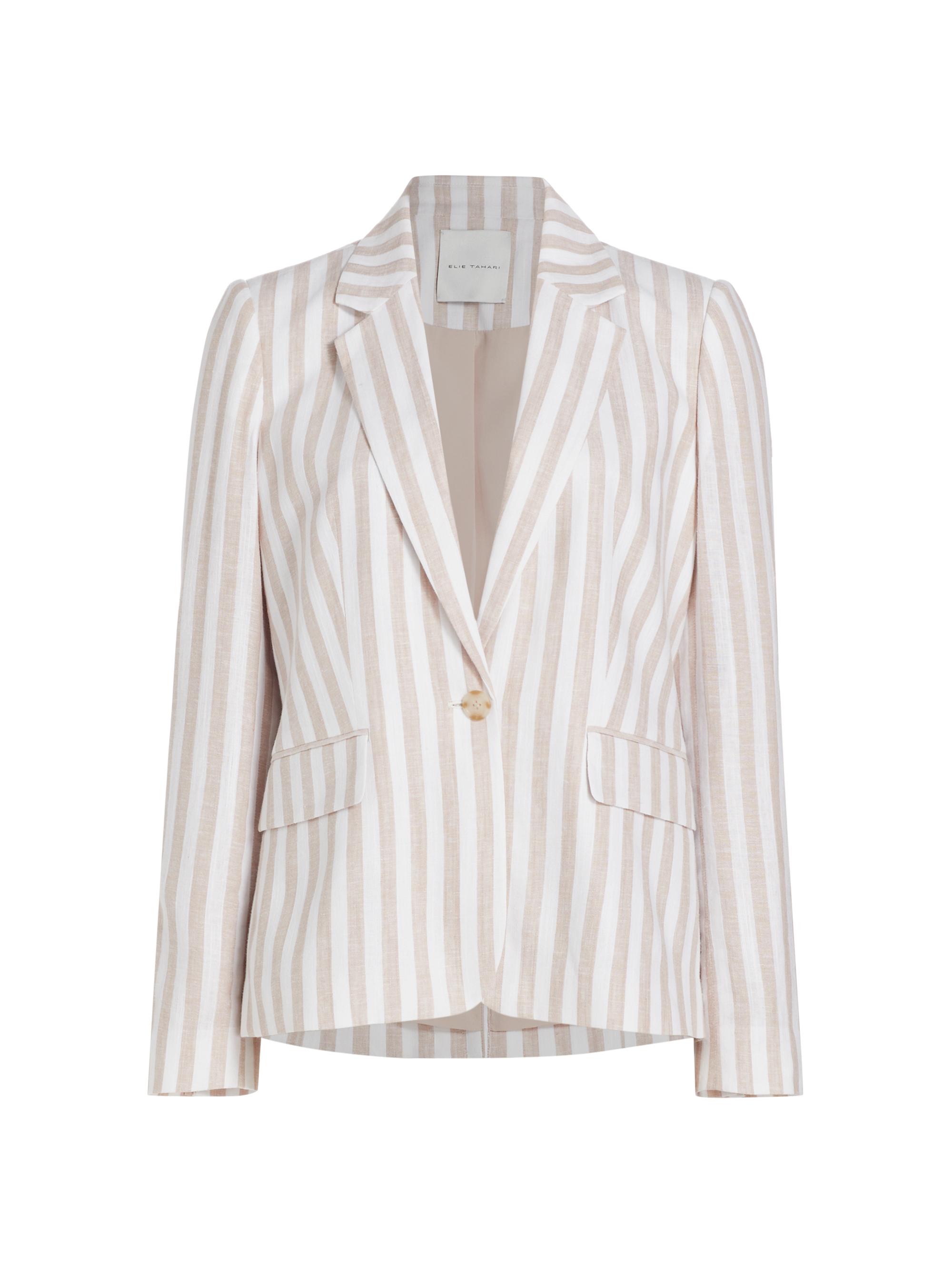 Elie Tahari Women's Helena Striped Linen-Blend Blazer - Tan And White Stripe