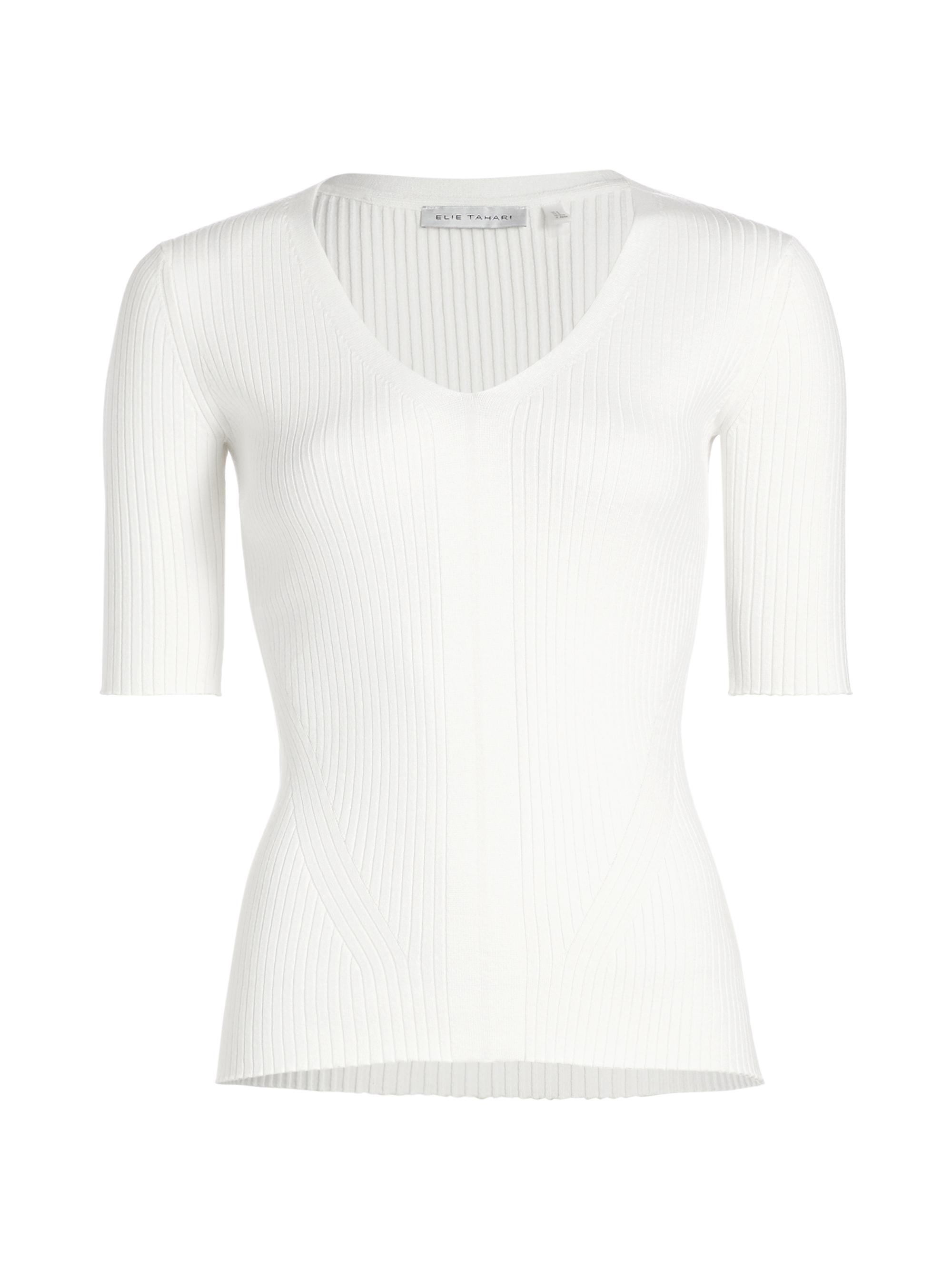 Elie Tahari Women's Deanne Knit V-Neck Top - Sky White
