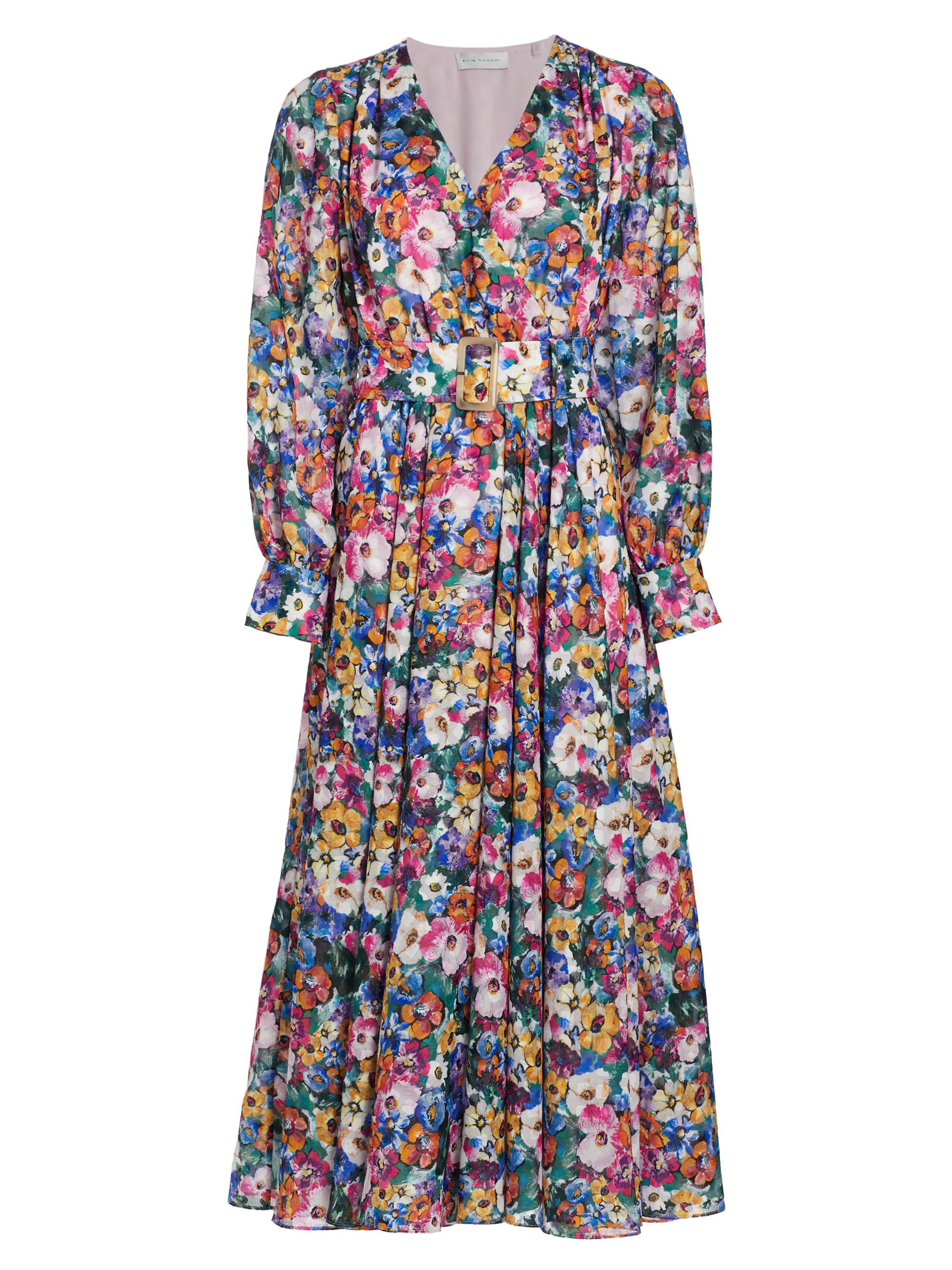 Elie Tahari Milena Floral Tie-Waist Midi-Dress | Saks Fifth Avenue