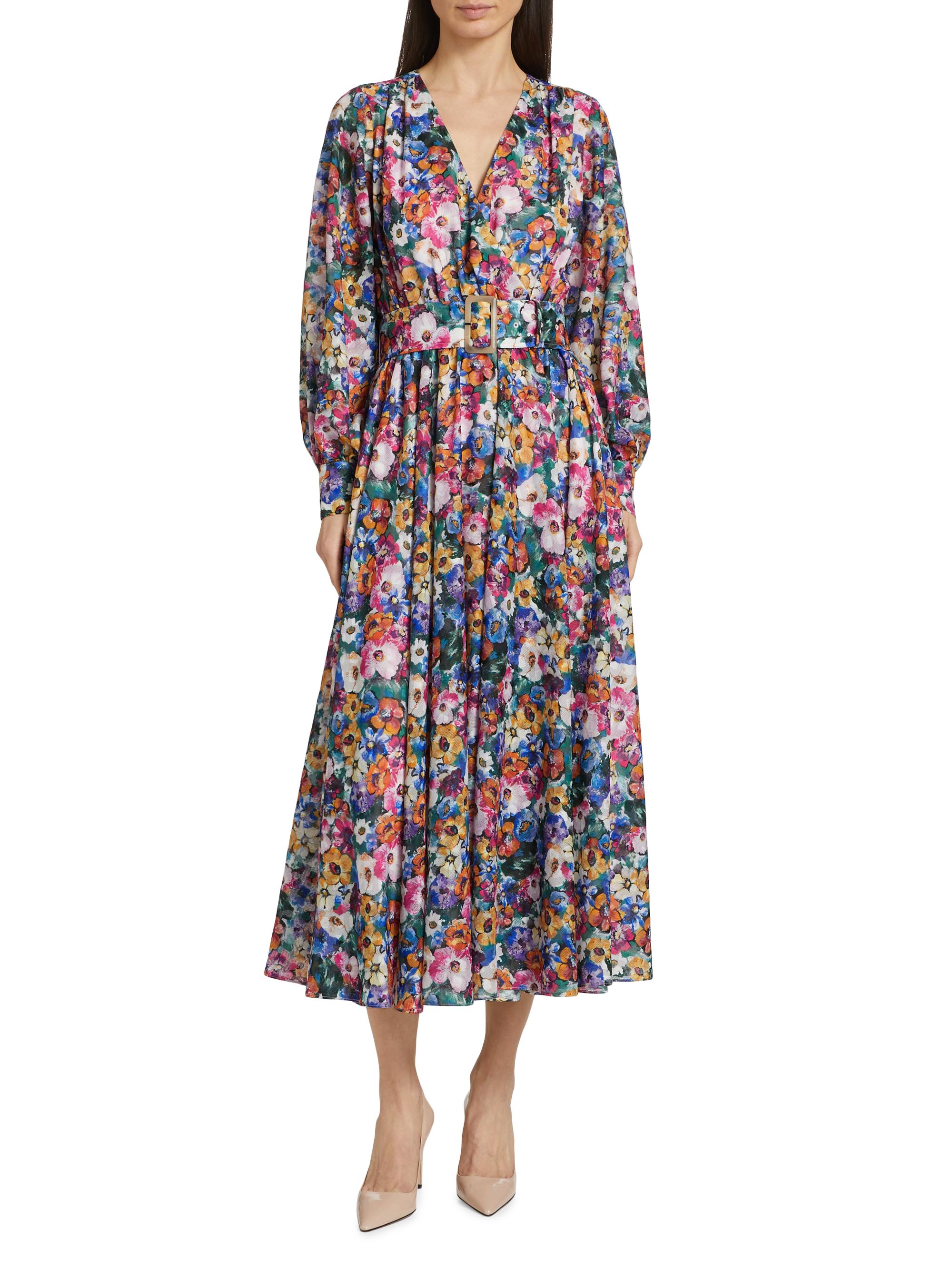 Elie Tahari Milena Floral Tie-Waist Midi-Dress | Saks Fifth Avenue