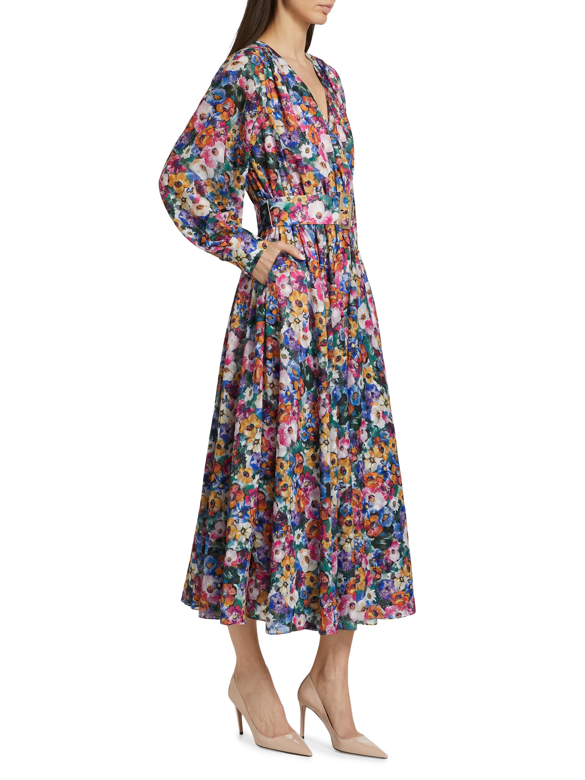 Elie Tahari Milena Floral Tie-Waist Midi-Dress | Saks Fifth Avenue