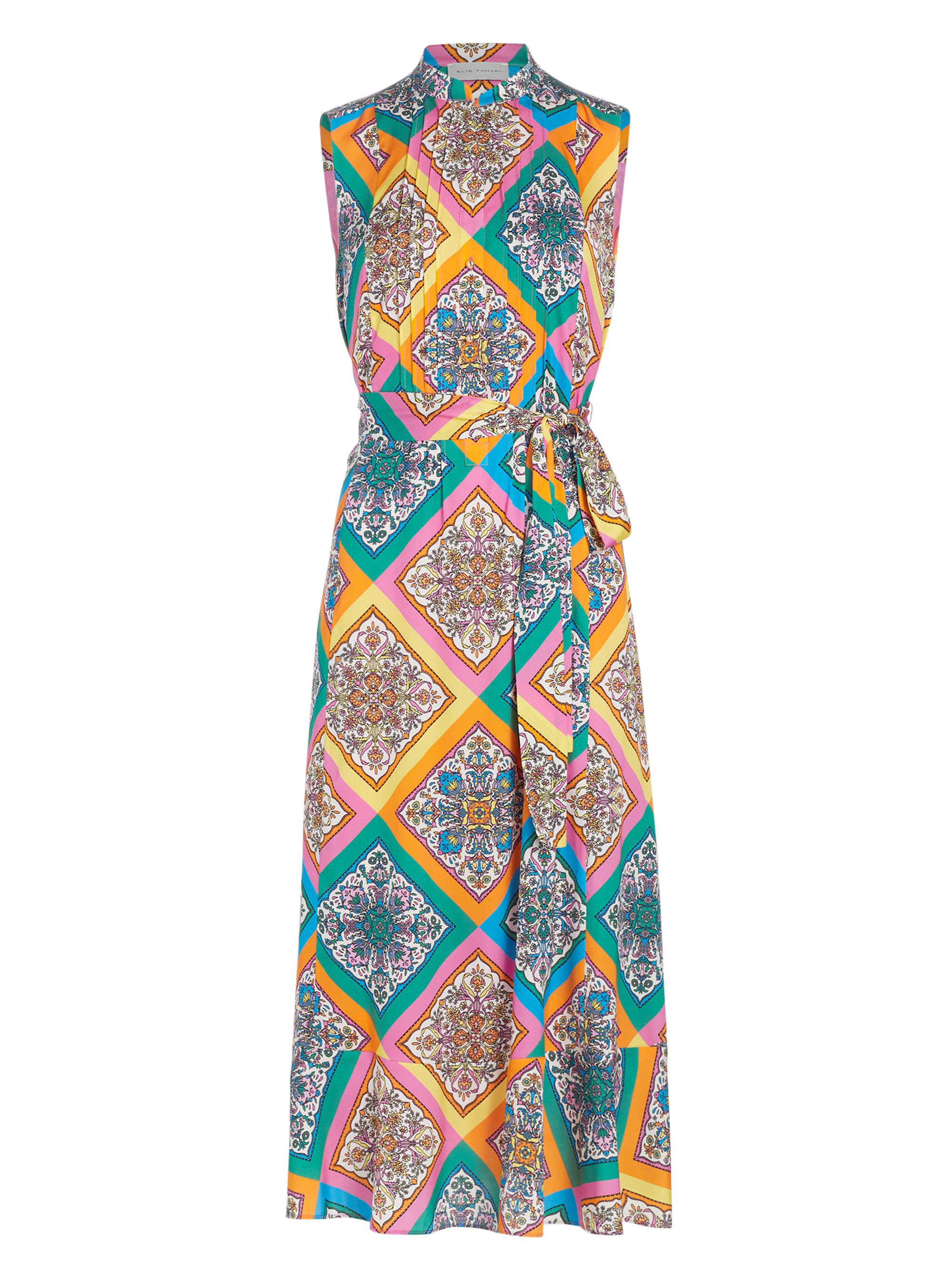 Elie Tahari Women's Phoebe Mosaic Silk Tie-Waist Midi-Dress - Sierra Tile Print