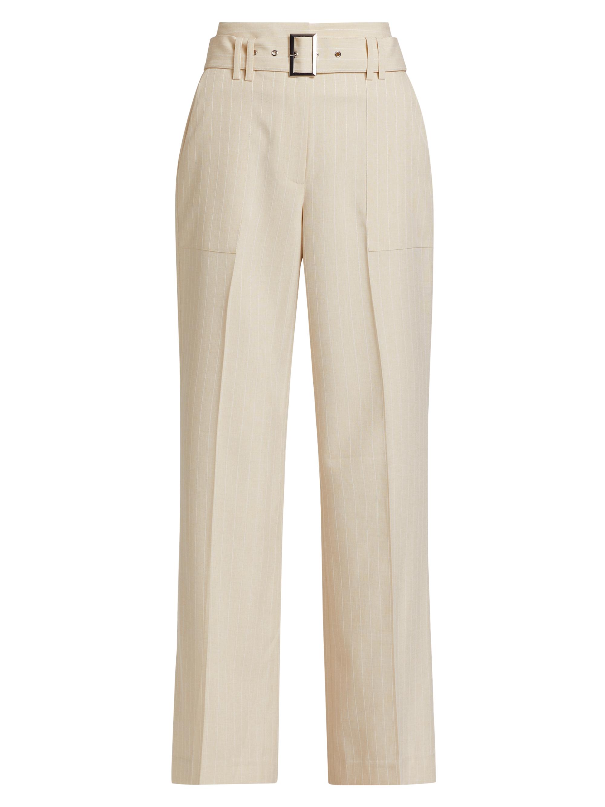 Elie Tahari Women's Diana Pinstriped Belted Pants - Tan And White Stripe