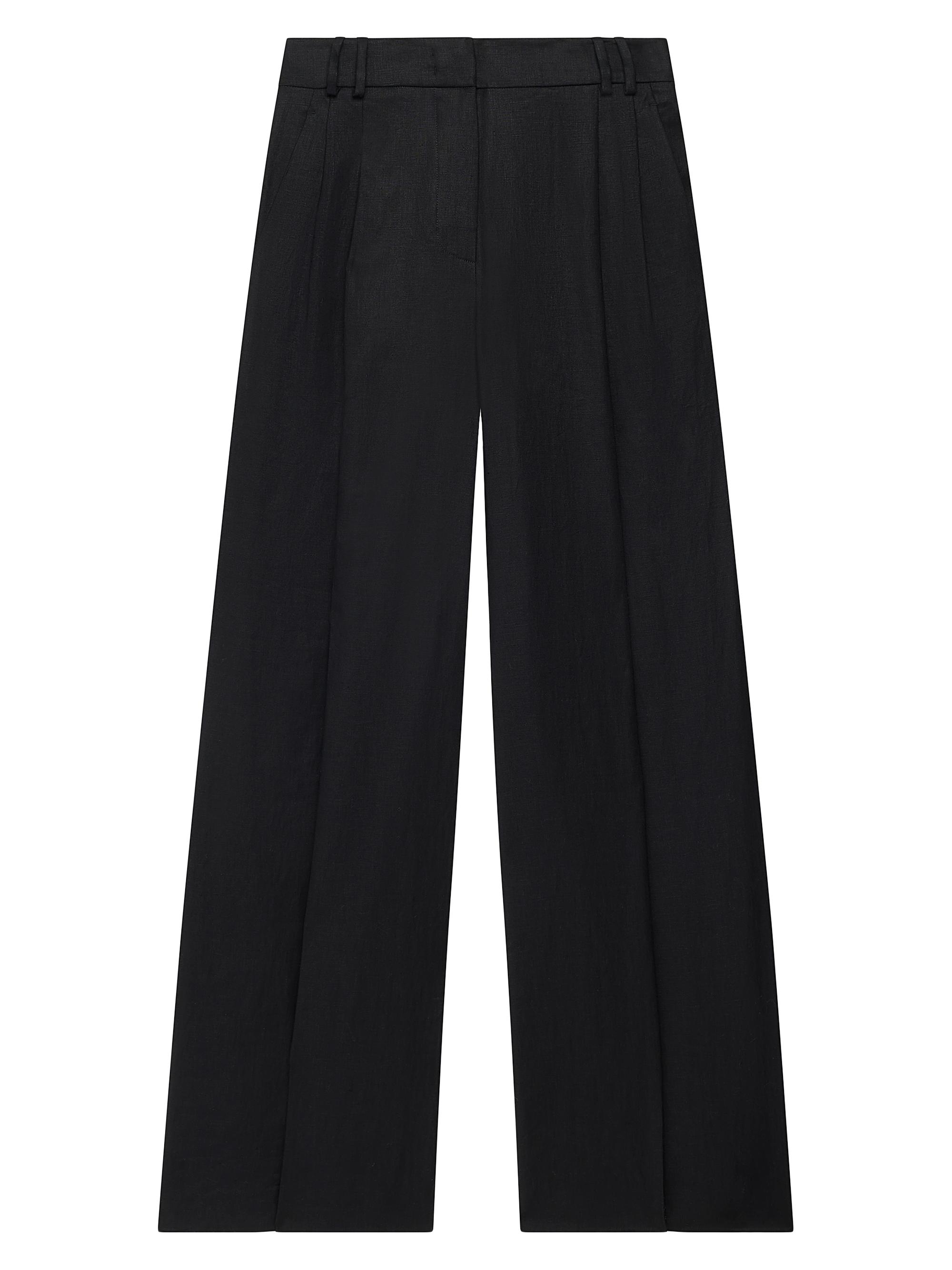 Another Tomorrow Women's Pleated Linen Trousers - Black