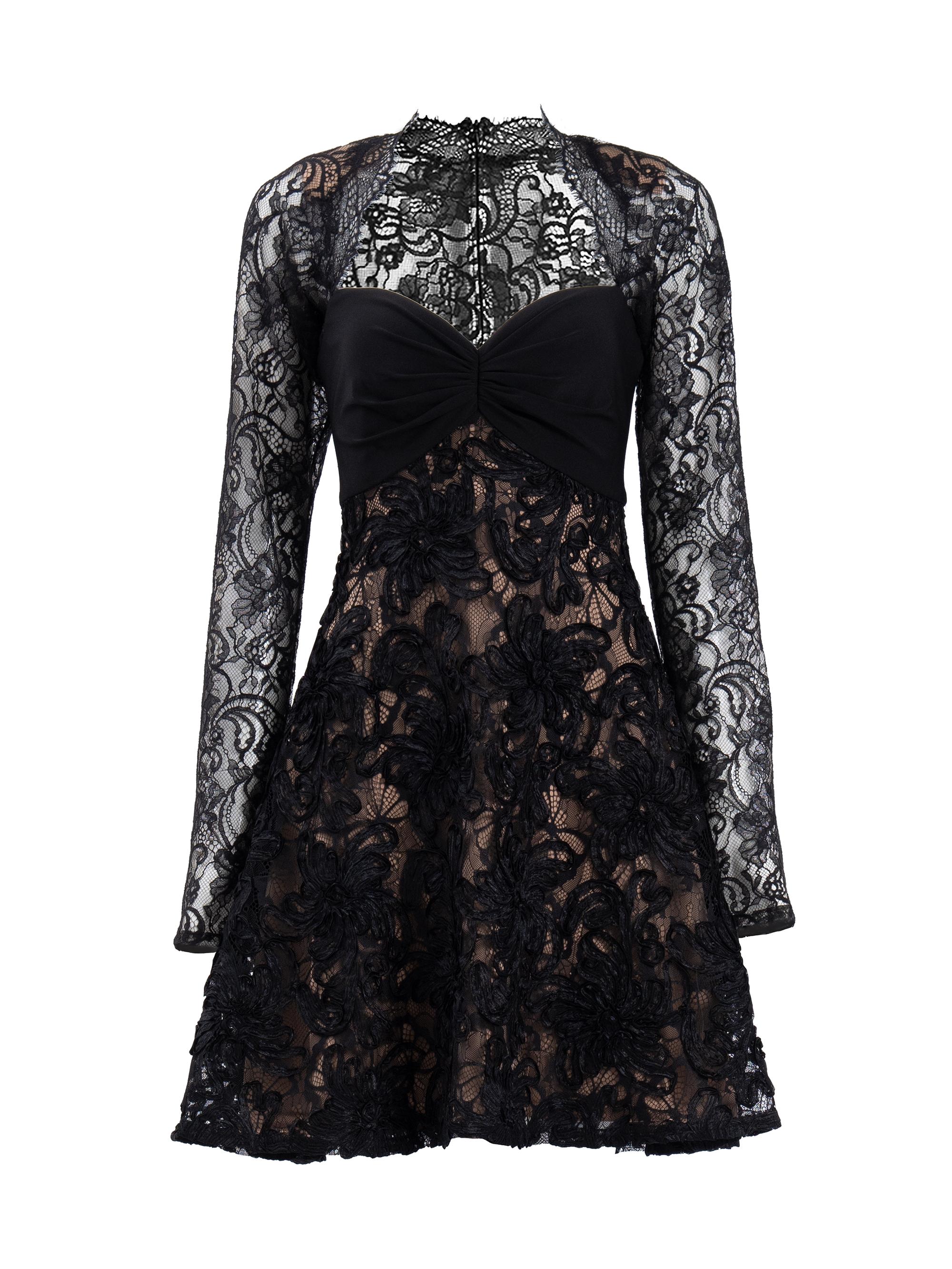 Sho by Tadashi Shoji Women's Floral Lace Long-Sleeve Minidress - Black Beige