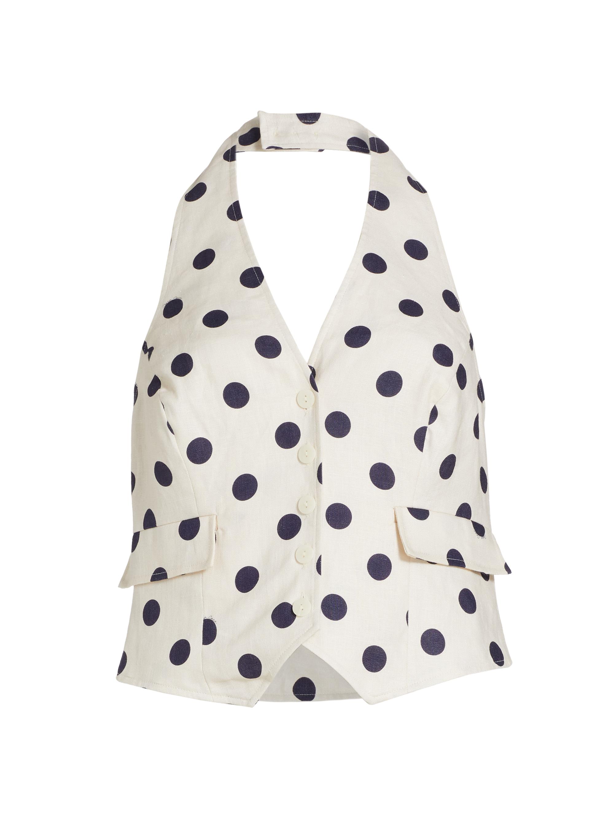 Cara Cara Women's Prescott Polka-Dot Linen Top - Classic Egret Dot