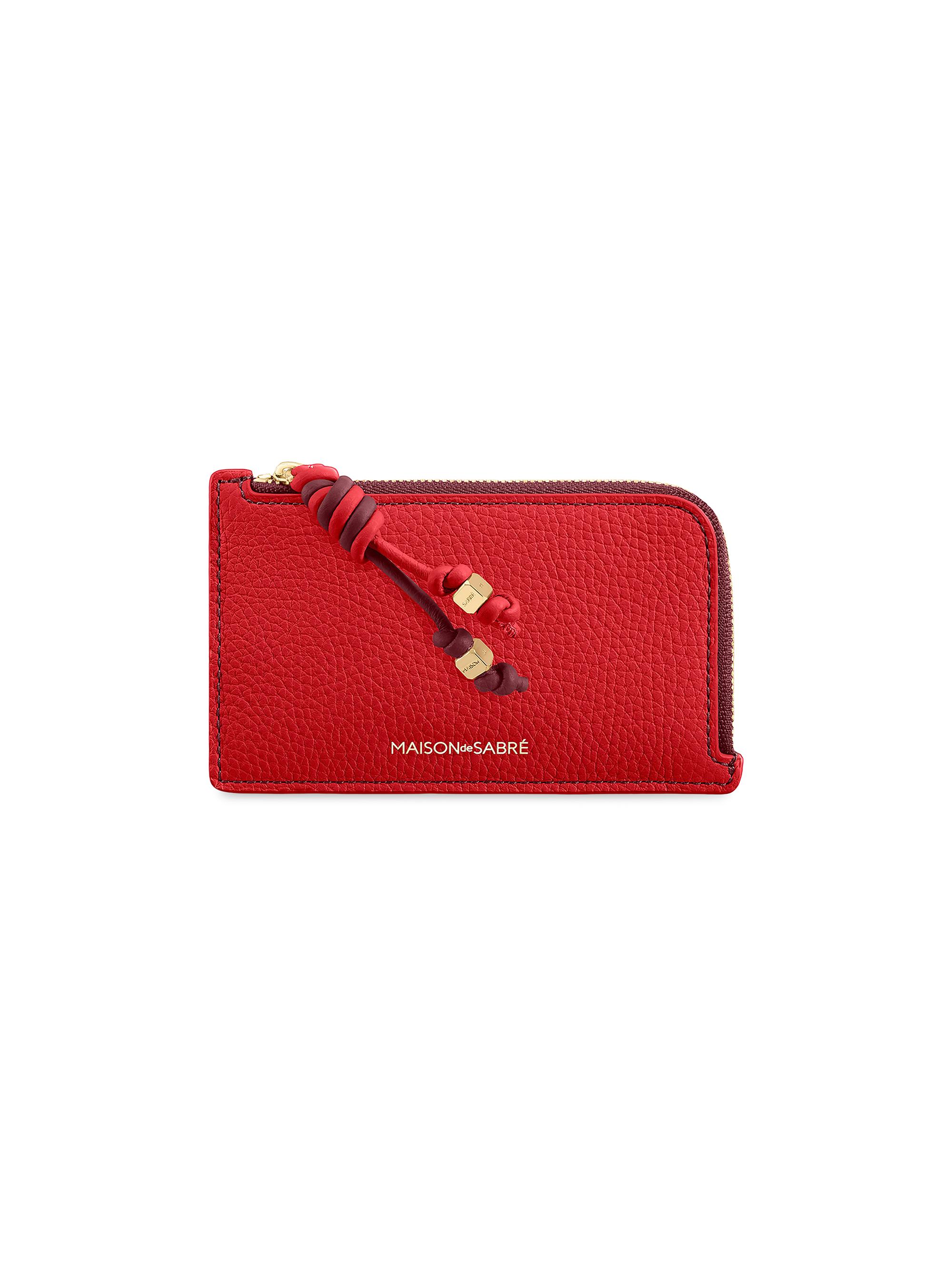 Maison de Sabre Women's Leather Zip Card Holder - Pomegranate Plum