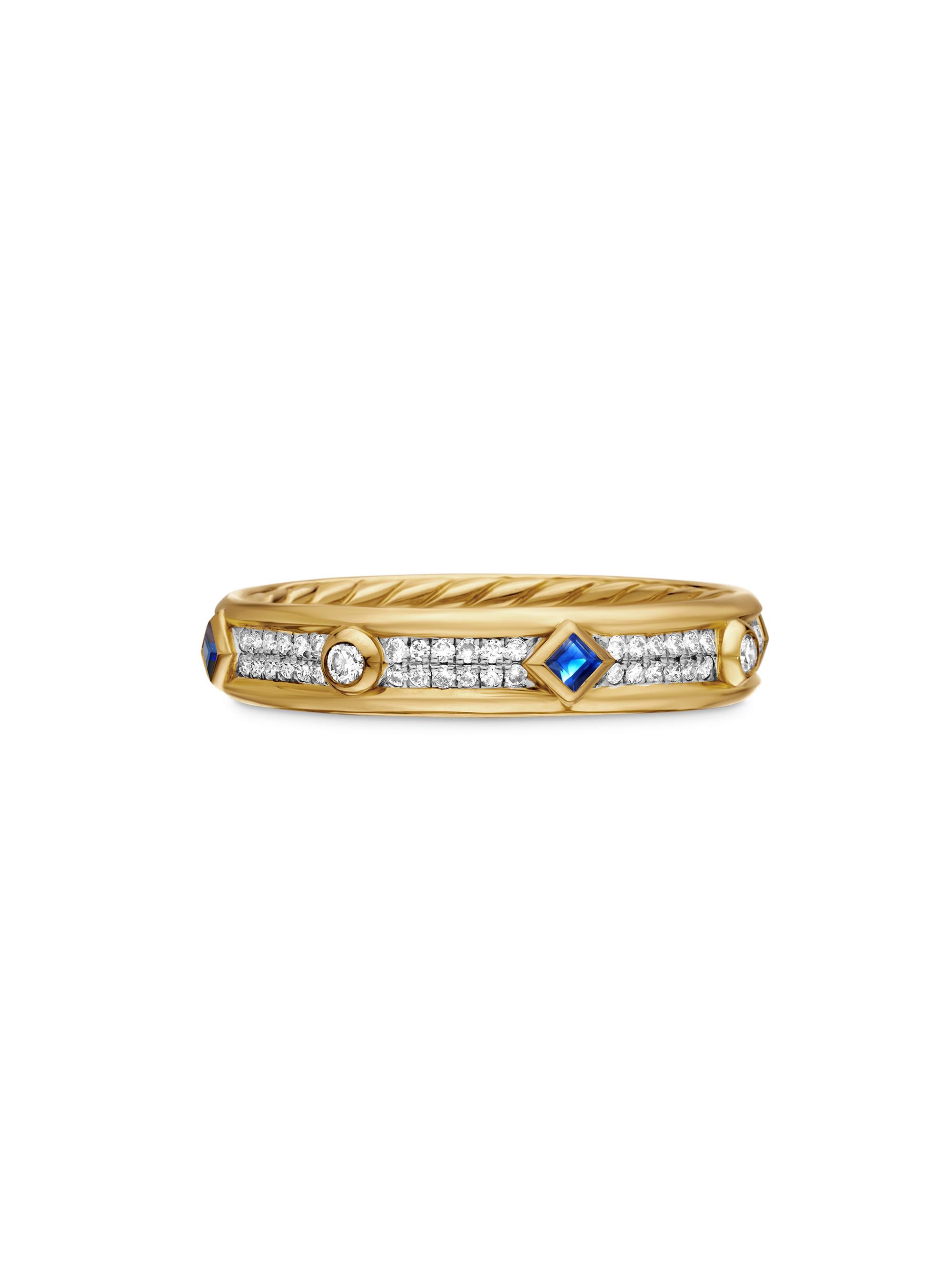David Yurman Women's Modern Renaissance Band Ring in 1K Yellow Gold - Light Blue Sapphire