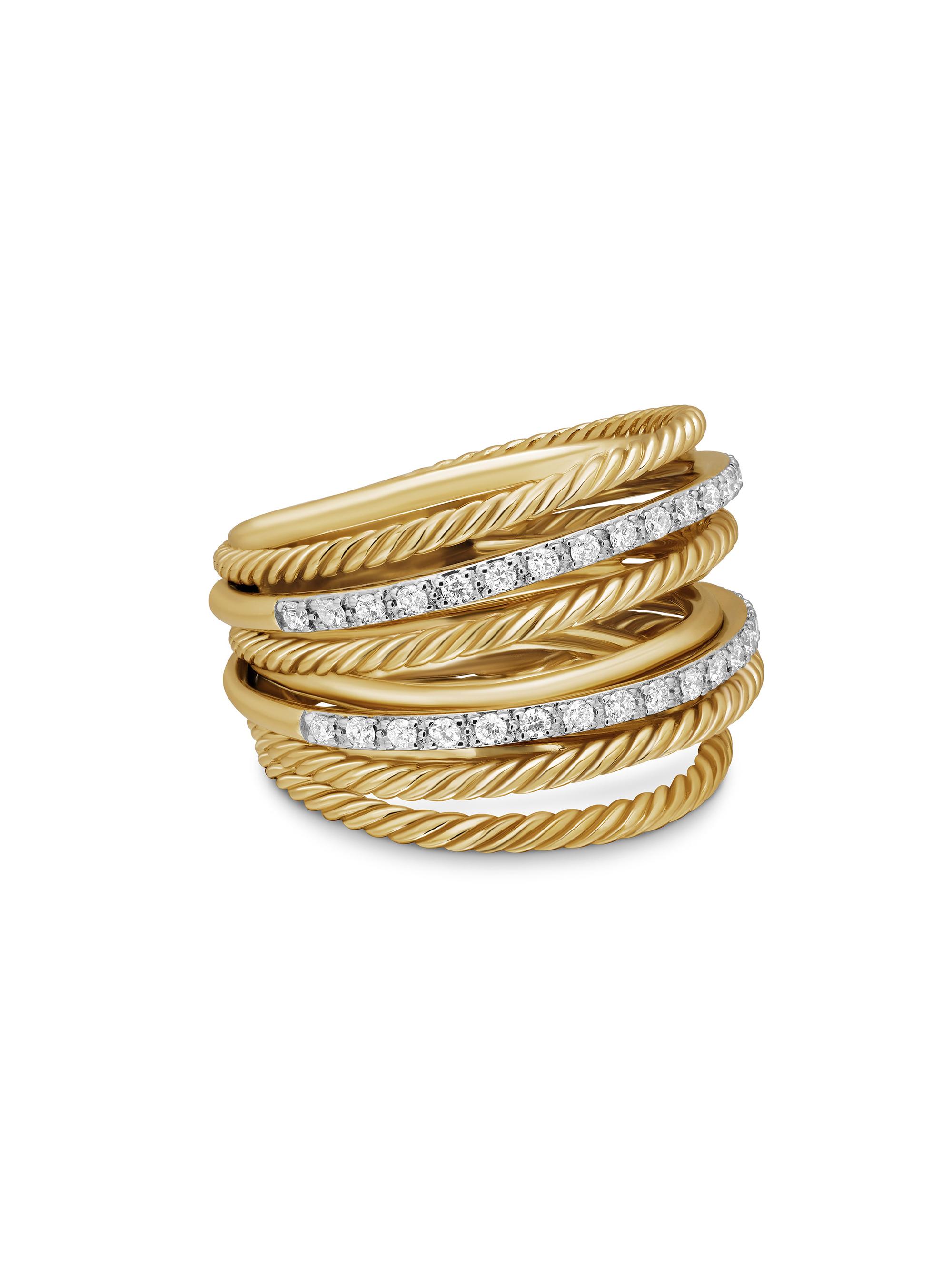 David Yurman Women's Crossover Ring in 18K Yellow Gold - Diamond