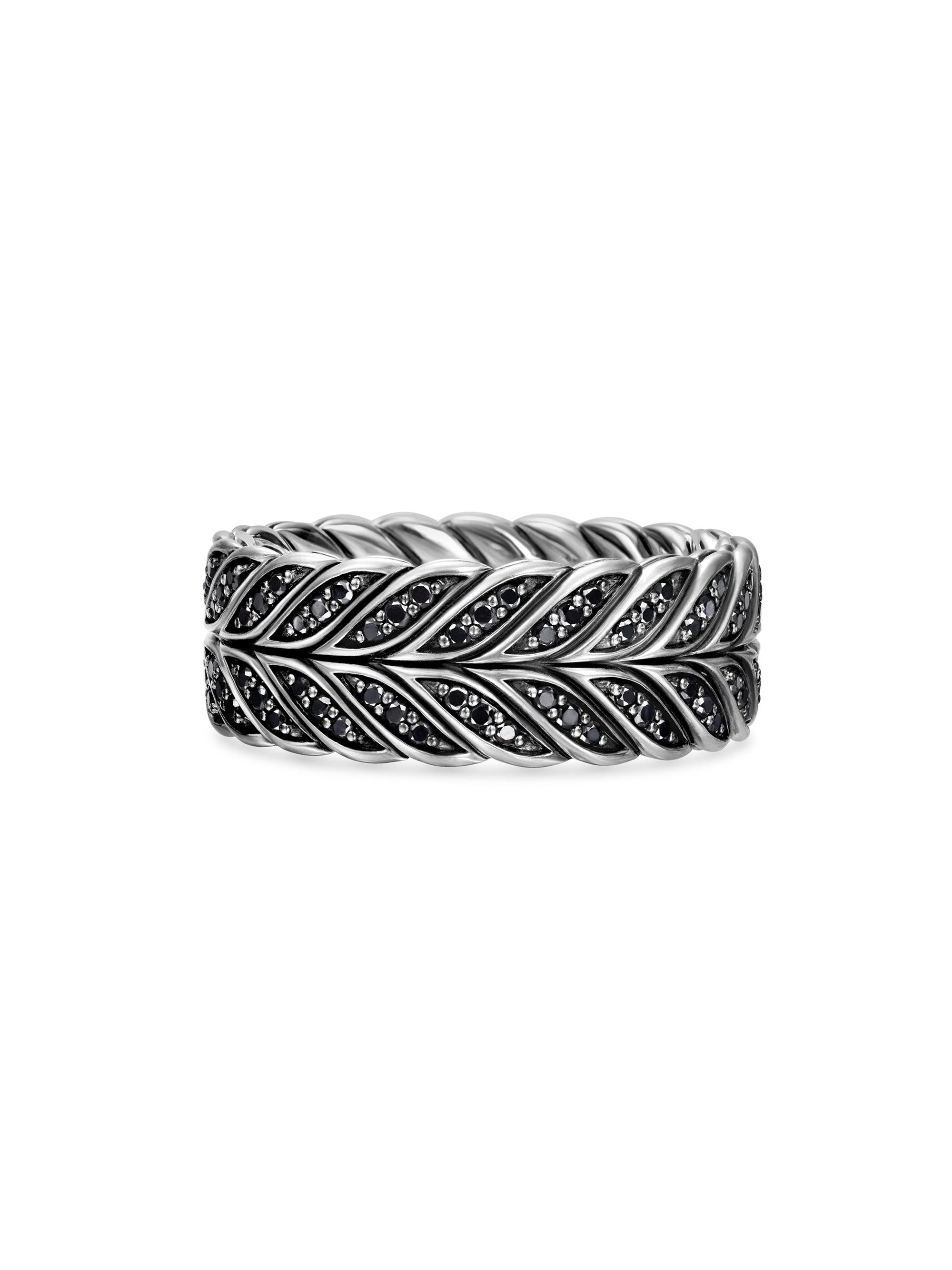 David Yurman Men's Chevron Pavé Band Ring in Sterling Silver - Black Diamond