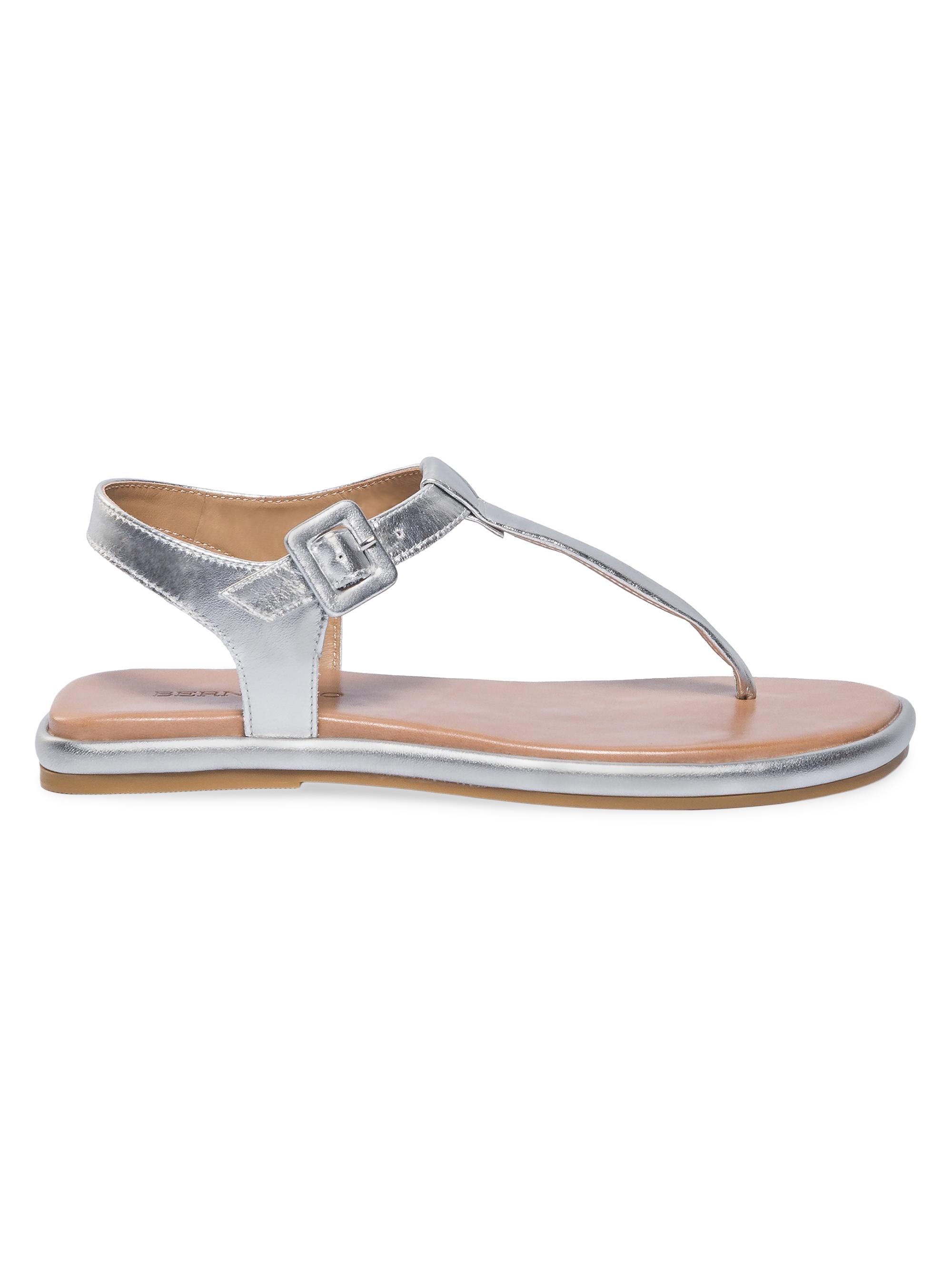 Bernardo Women's Tucson Metallic Leather T-Strap Sandals - Silver
