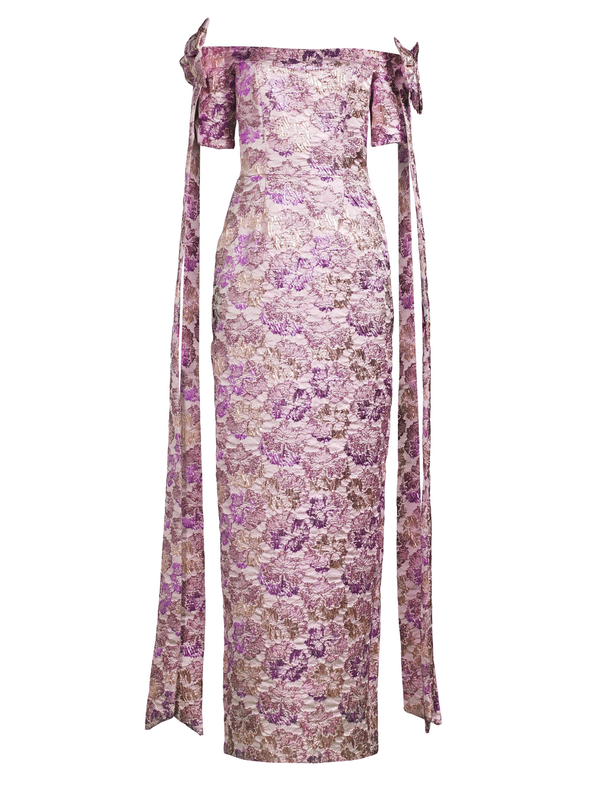 Black Halo Women's Metallic Brocade Off-The-Shoulder Gown - Glowing Amethyst