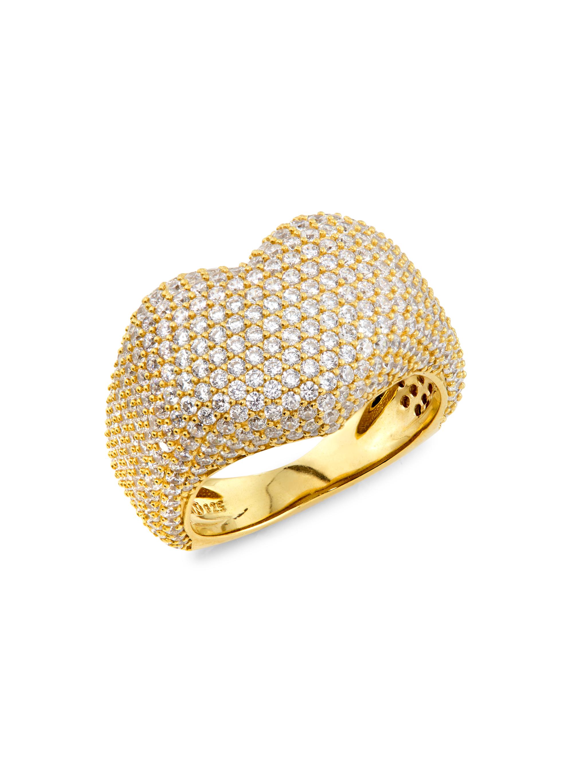 Puffy Heart 18K Gold-Plated & Cubic Zirconia Ring