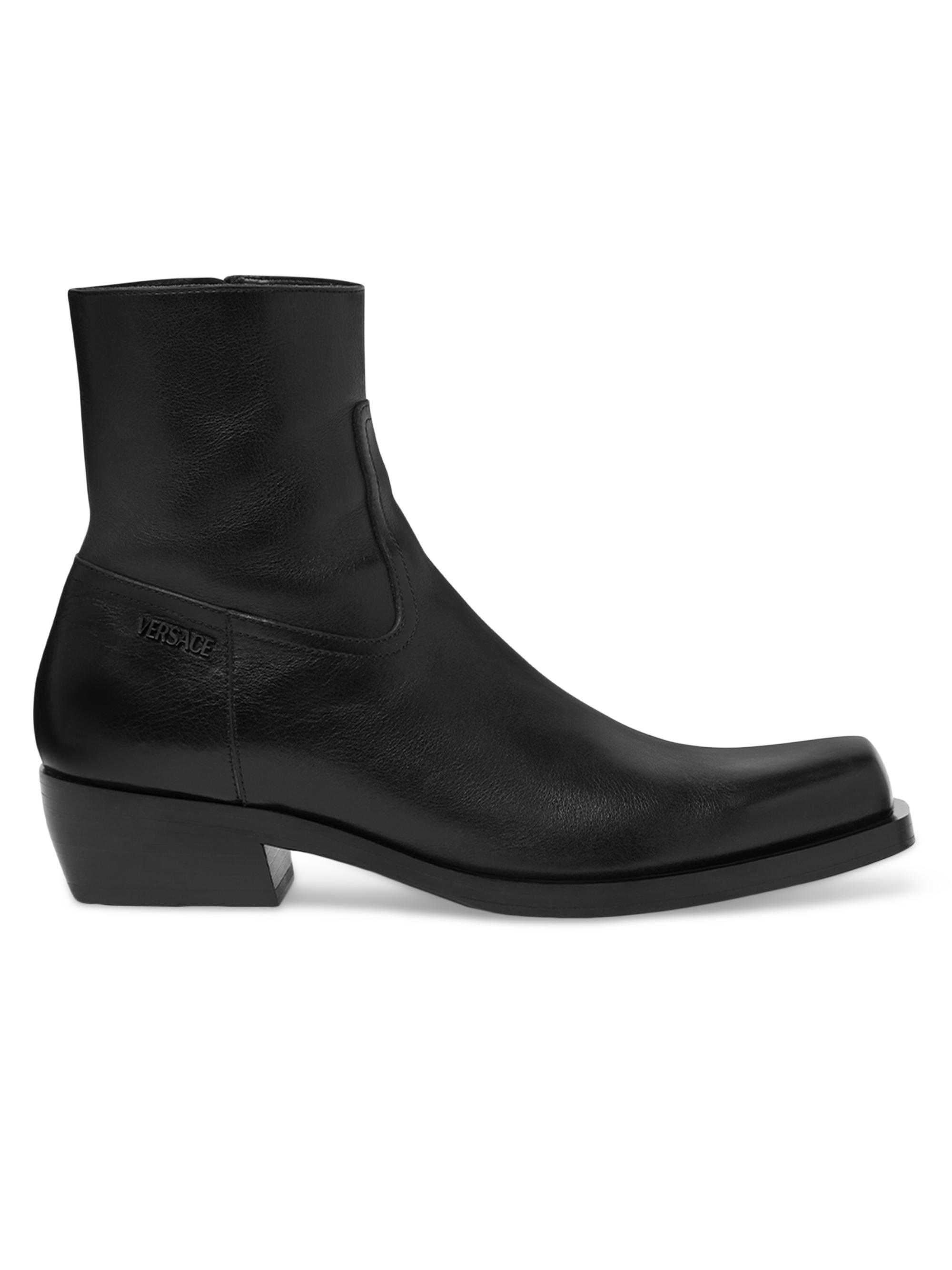 Versace Men's Leather Boots - Black Ruthenium
