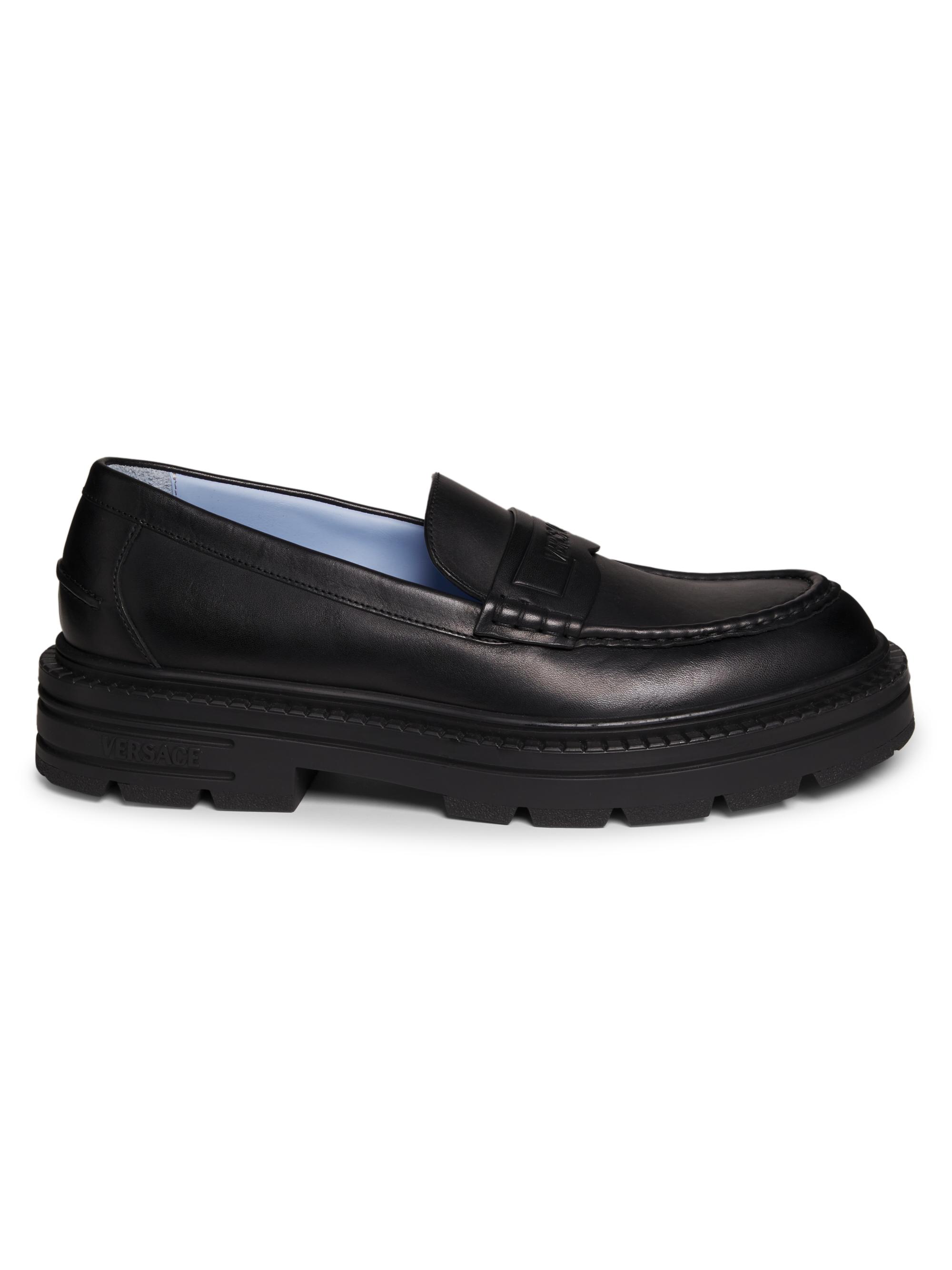 Versace Men's Adriano Logo-Embossed Leather Loafers - Black