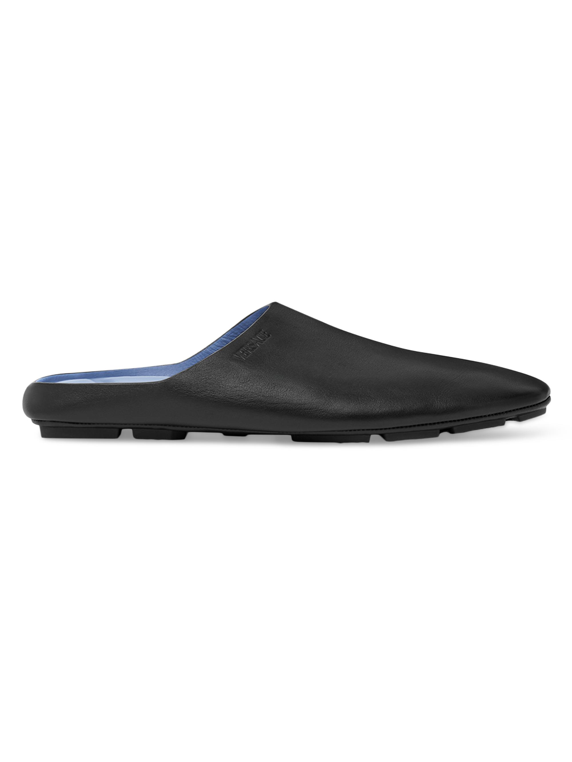 Versace Men's Villa Leather Slippers - Black
