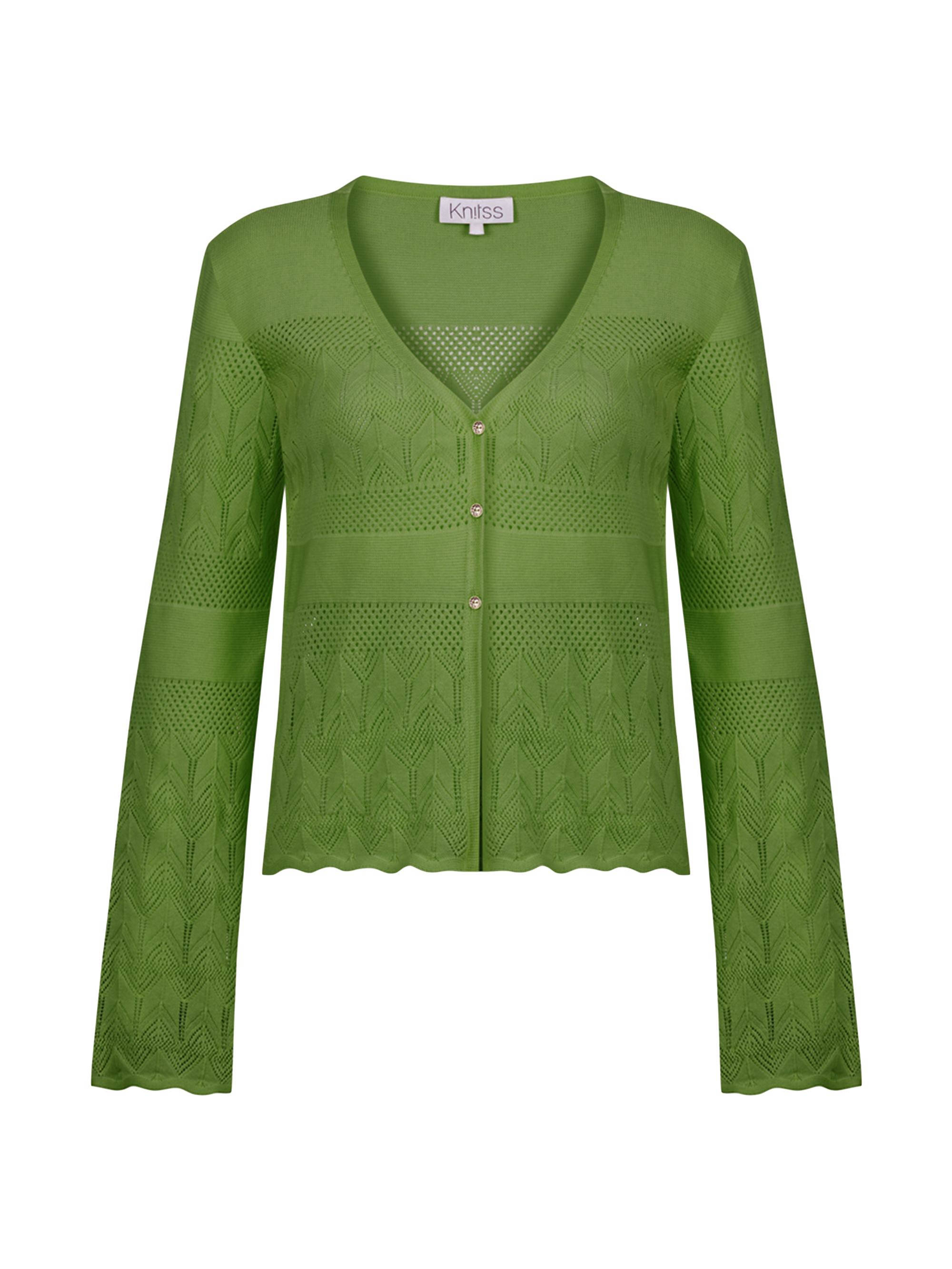Knitss Women's Lou Pointelle V-Neck Cardigan - Nephrite