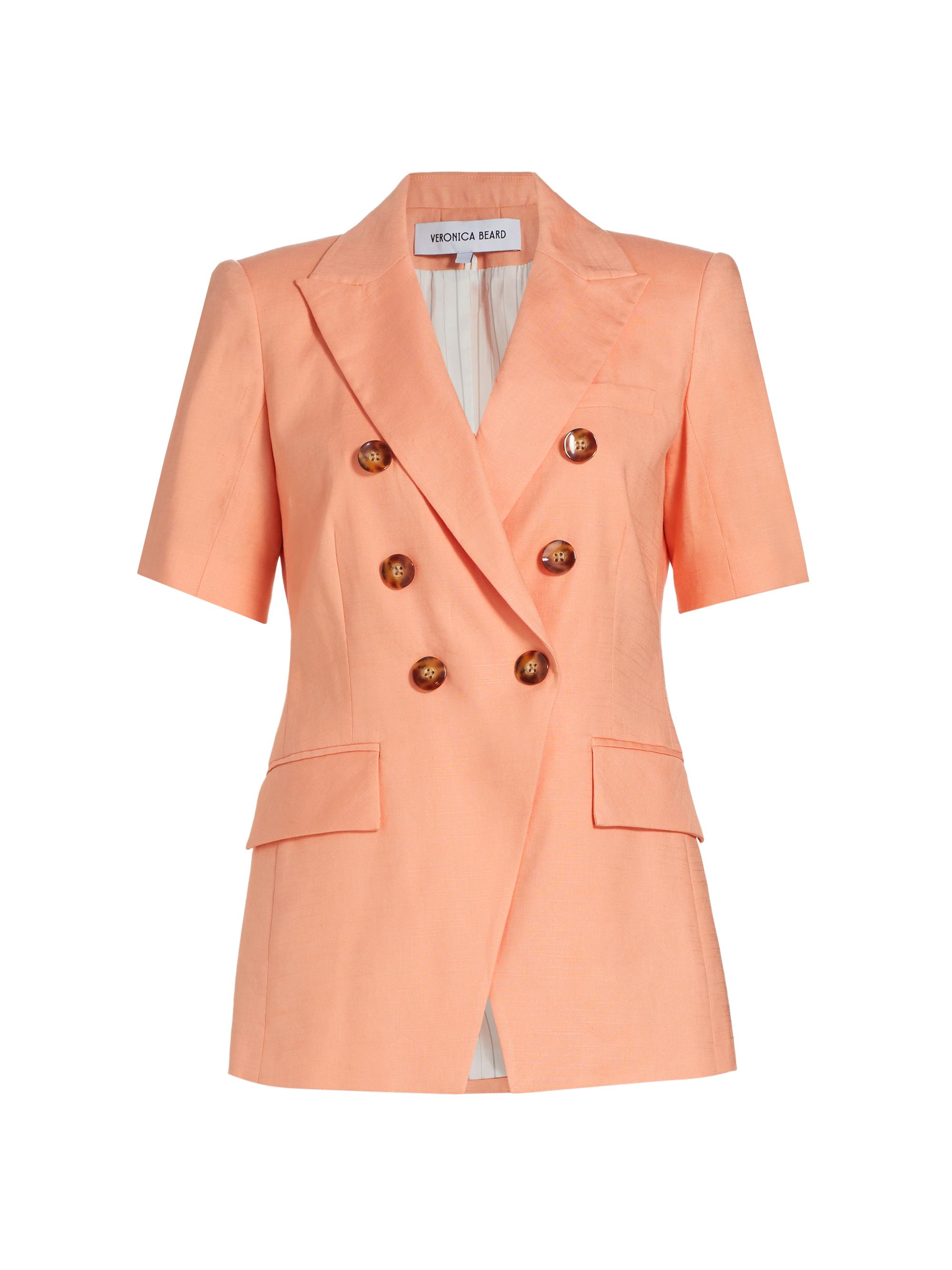 Veronica Beard Women's Atwood Stretch Linen Double-Breasted Jacket - Coral