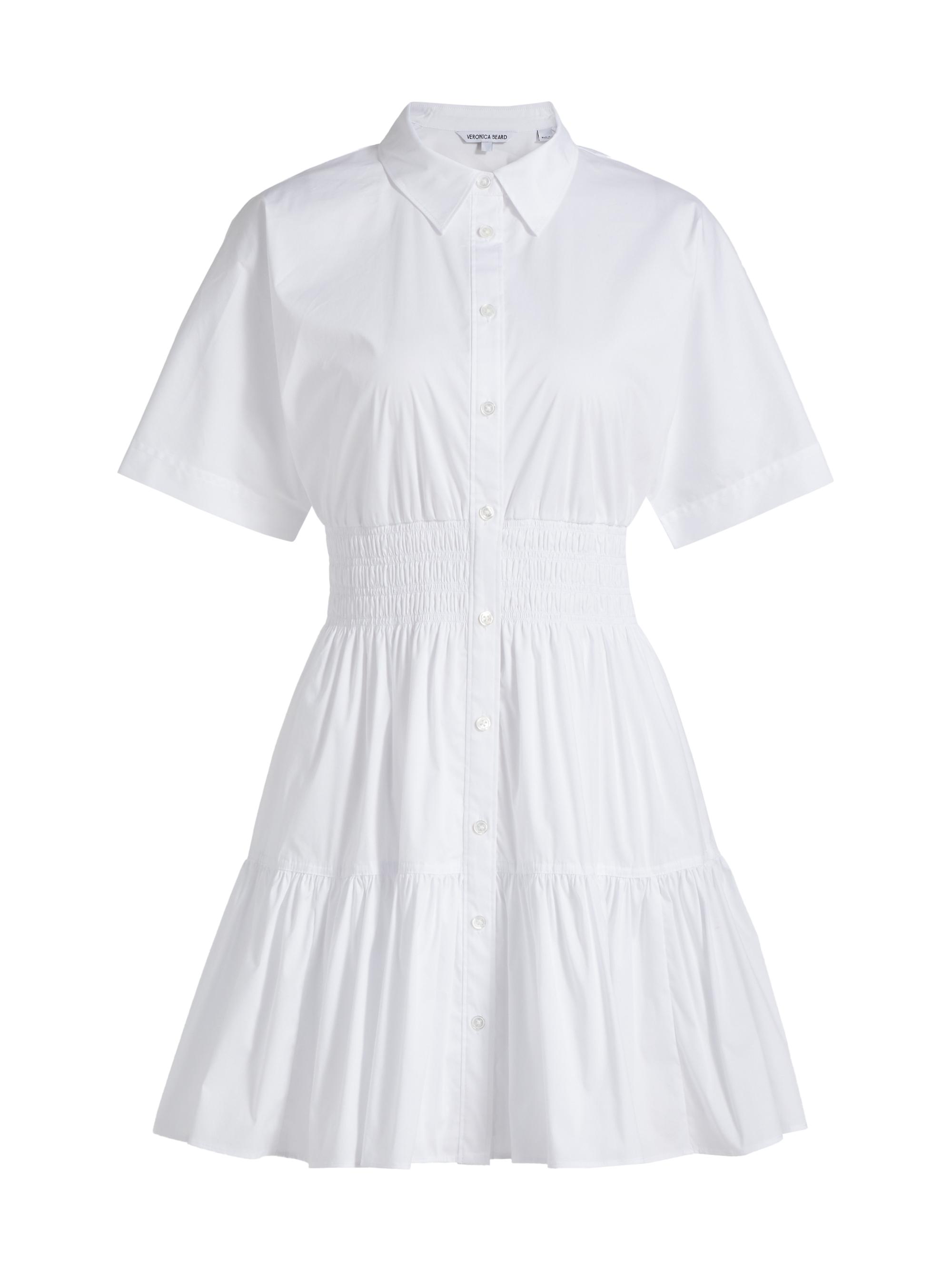 Veronica Beard Women's Greta Smocked Poplin Mini Shirtdress - White