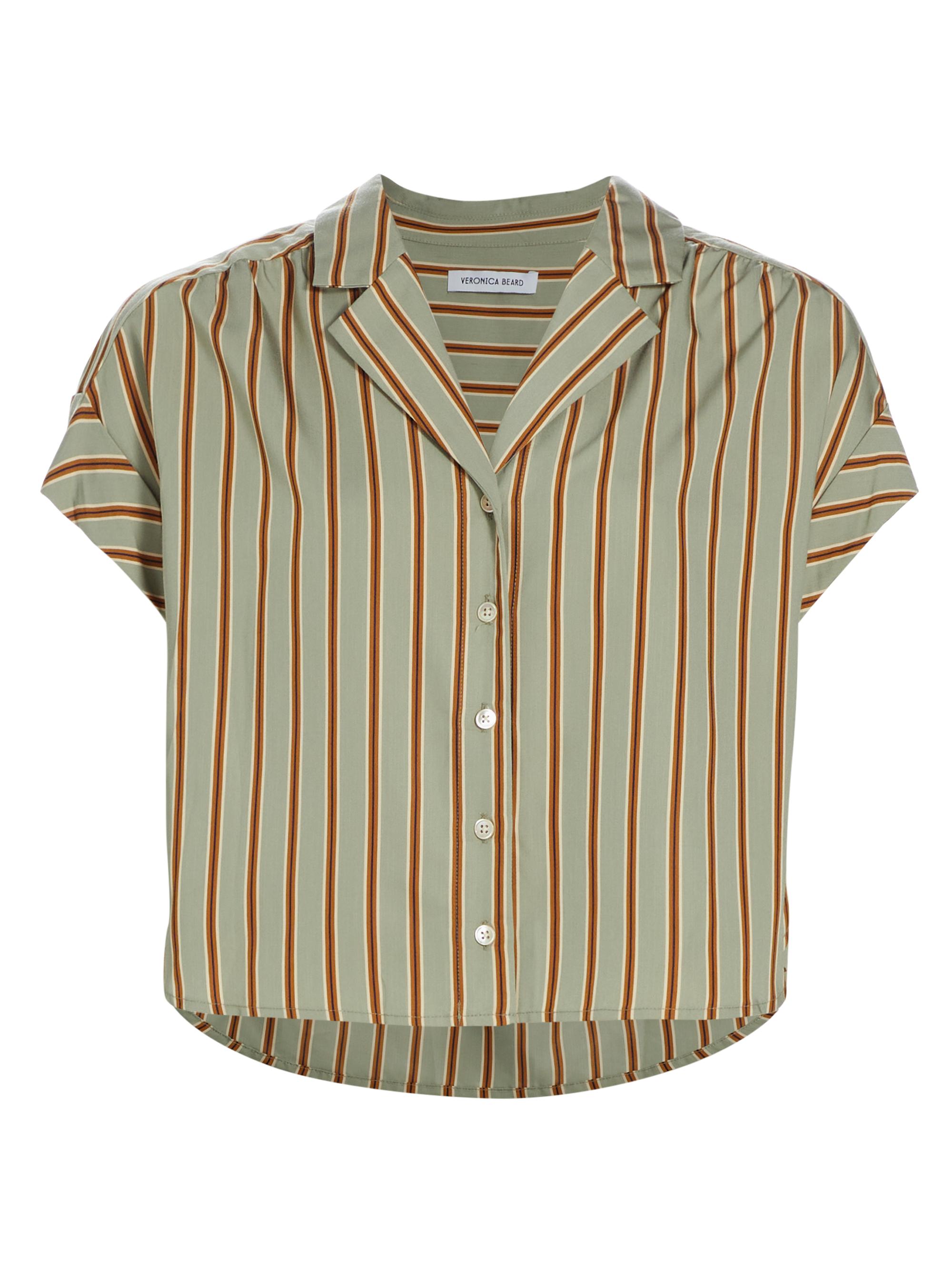 Veronica Beard Women's Kasa Striped Linen Crop Shirt - Seafoam Multi