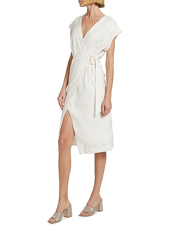 Shop Veronica Beard Octavia Linen-Blend Midi-Dress | Saks Shop Veronica Beard Octavia Linen-Blend Midi-Dress | Saks