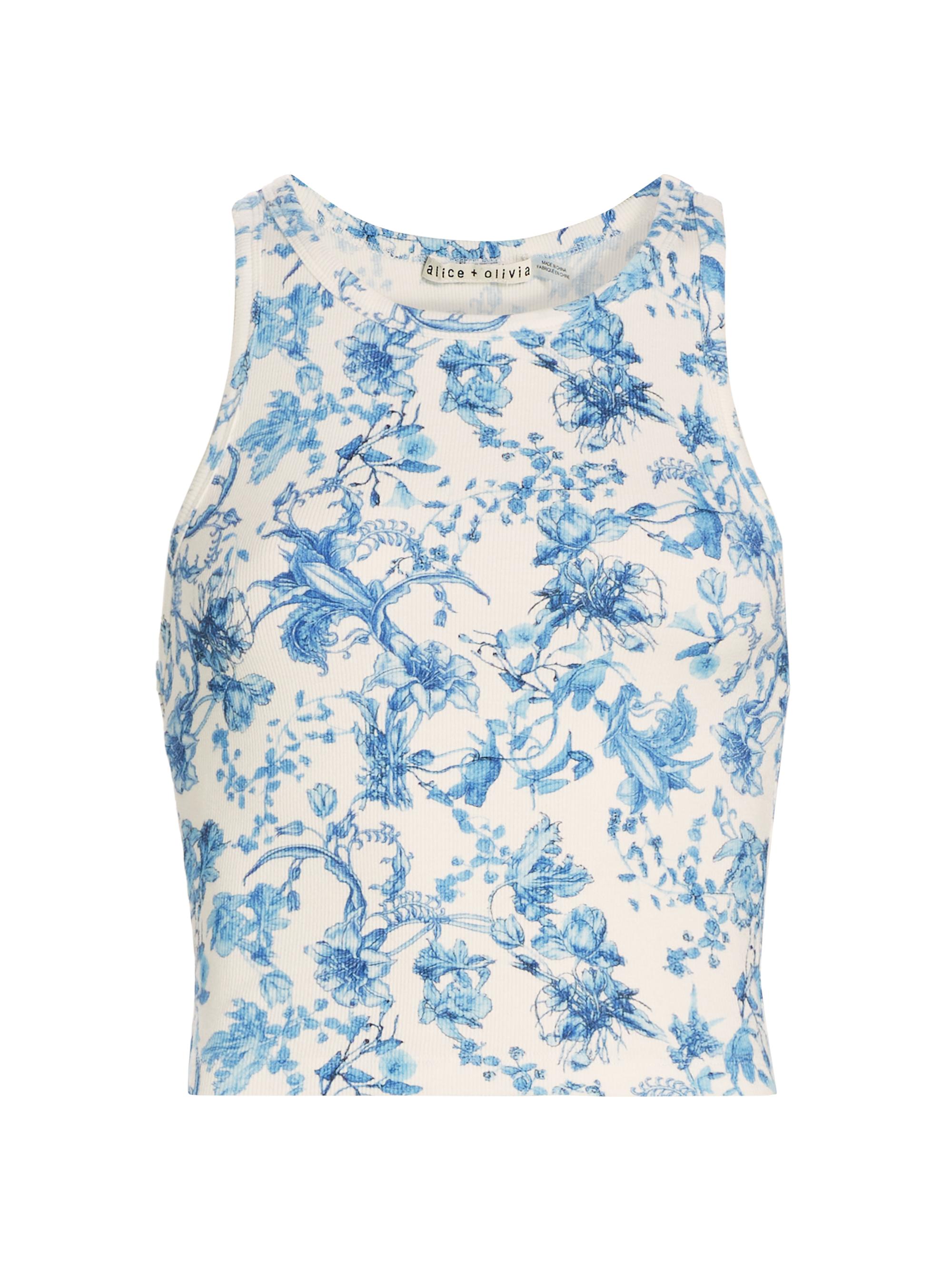Alice + Olivia Women's Allen Floral Stretch-Cotton Tank - Je L Adore Spring Sky
