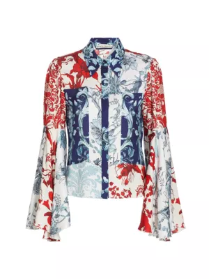 Shop Alice + Olivia Willa Floral Bell-Sleeve Blouse | Saks Fifth Avenue