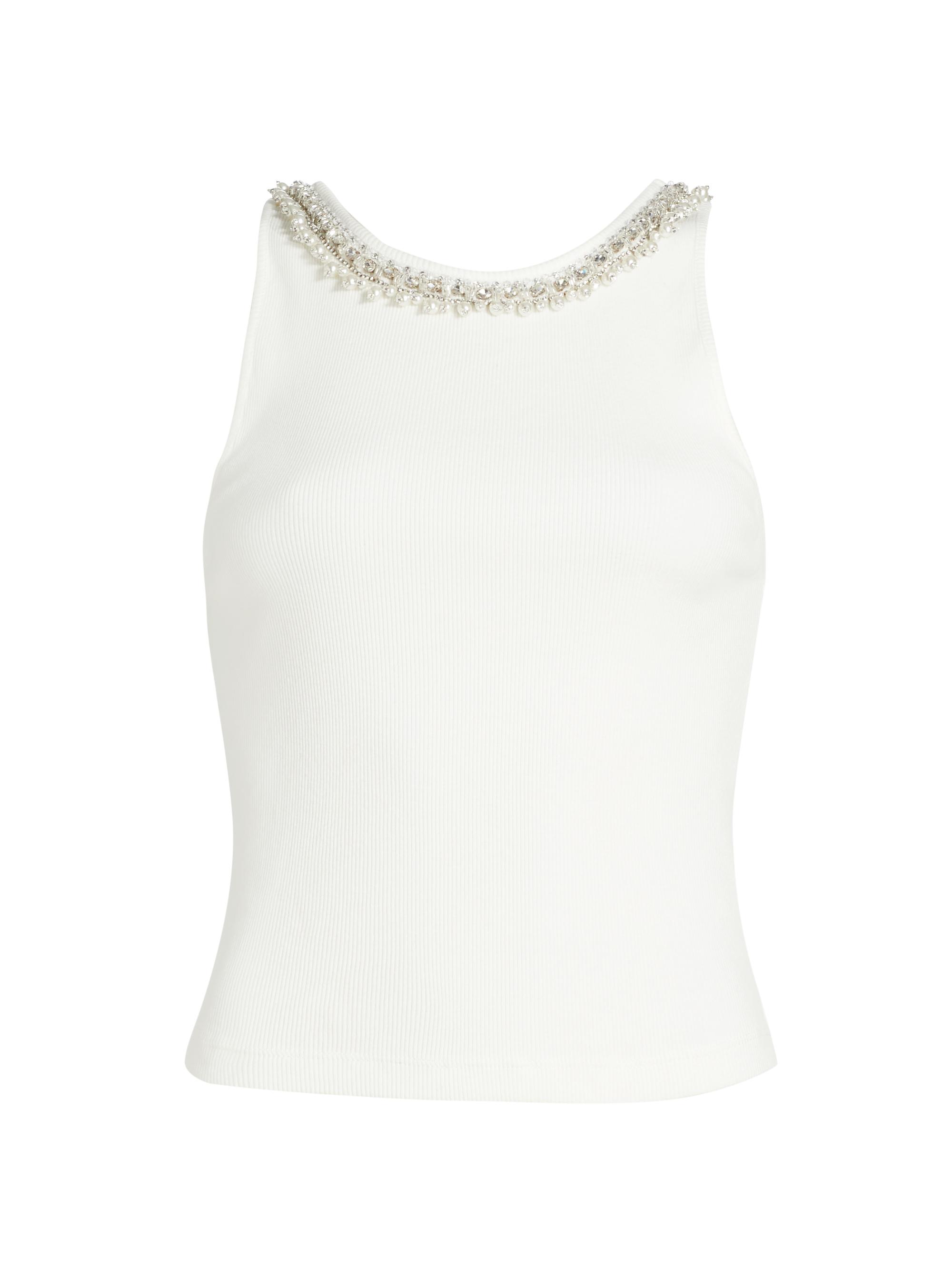 Alice + Olivia Women's Kori Beaded Cotton Tank - Off White