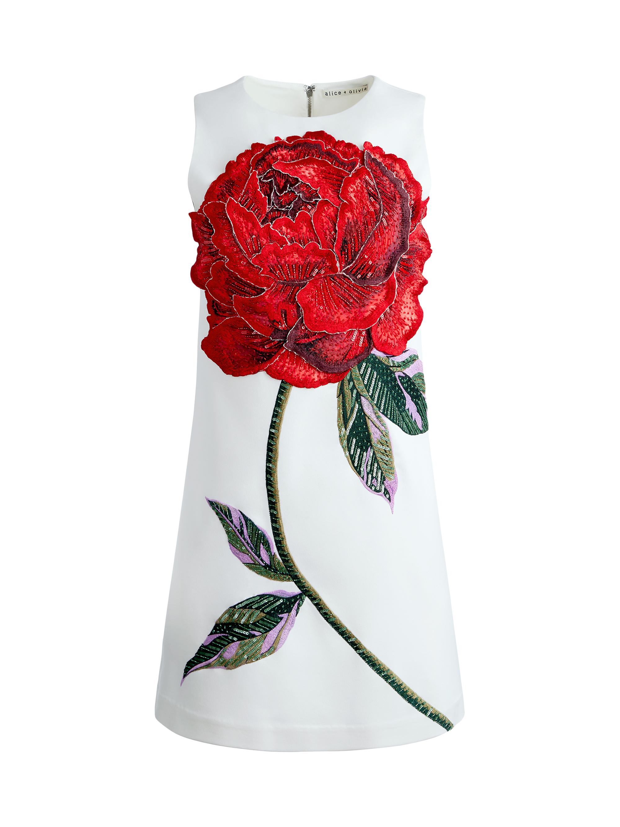 Shop Alice + Olivia Clyde Embellished Rose Shift Dress | Saks 
