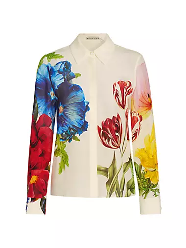 BOSS - Regular-fit blouse in floral-print silk