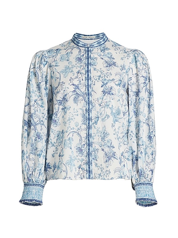 Shop Alice + Olivia April Floral Blouson-Sleeve Top | Saks Shop Alice + Olivia April Floral Blouson-Sleeve Top | Saks