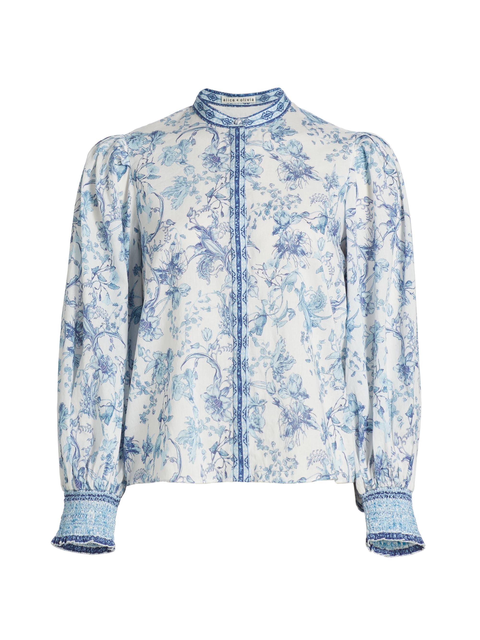 Alice + Olivia Women's April Floral Blouson-Sleeve Top - Je L Adore Spring Sky