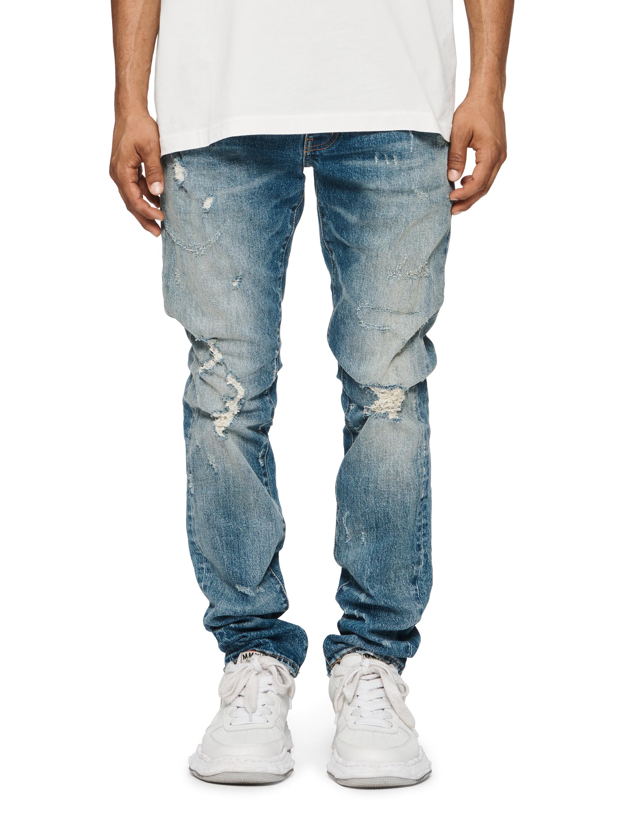 Purple Brand Men's Thrashed Stretch Straight-Leg Jeans - Mid Indigo