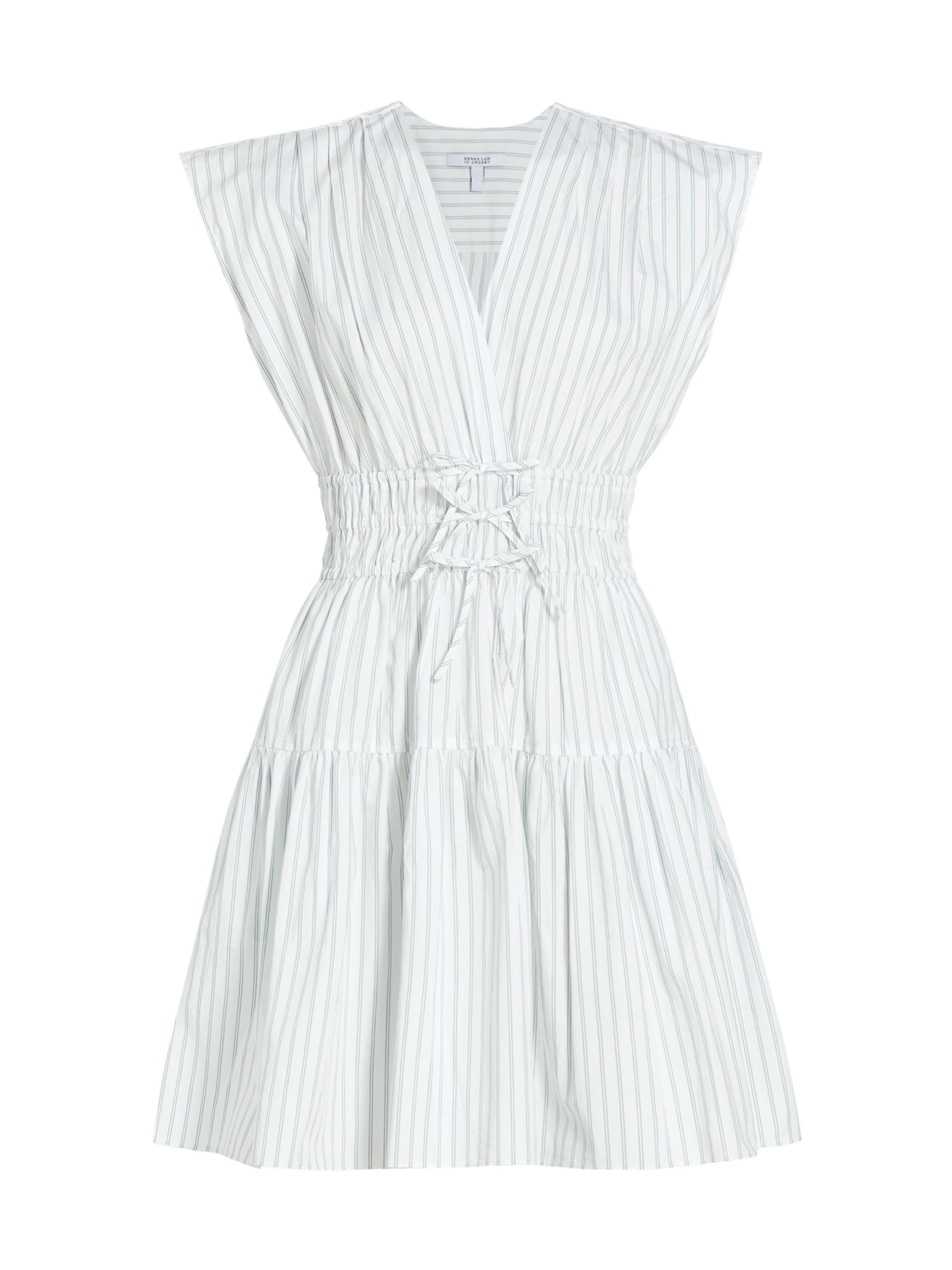 Derek Lam 10 Crosby Women's Tora Cotton Poplin Tiered Minidress - White Dusty Eggshell