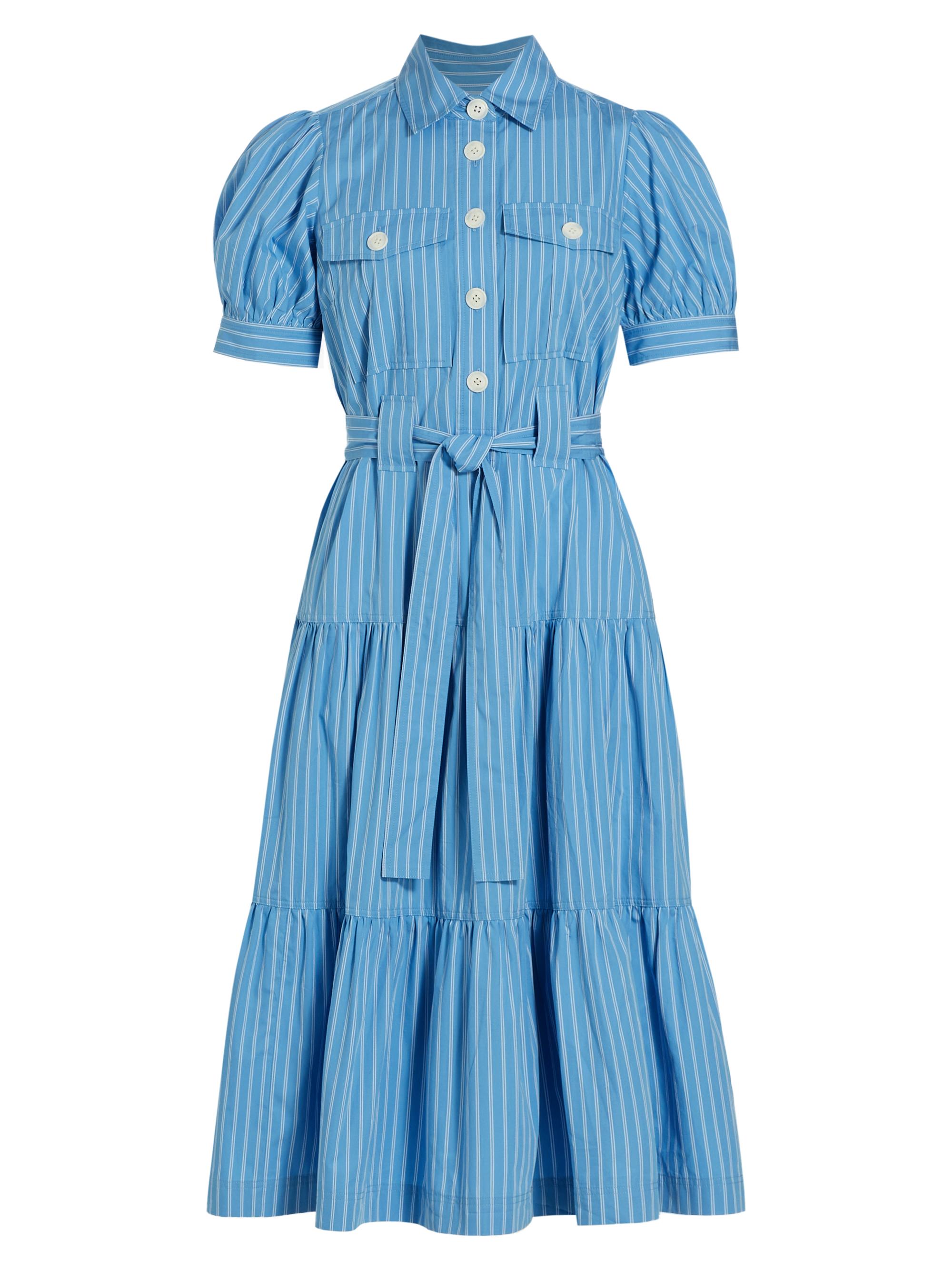 Derek Lam 10 Crosby Women's Buffy Striped Cotton Midi-Dress - Azure White
