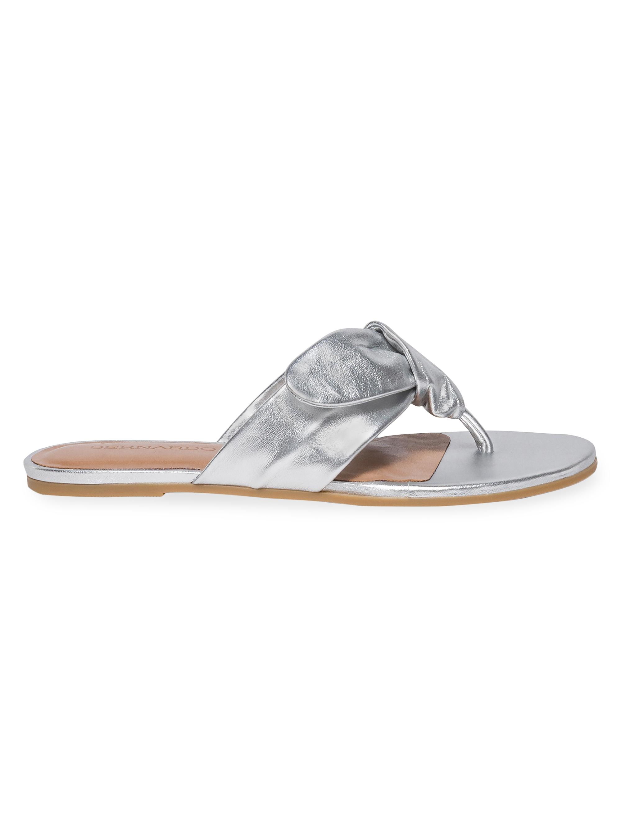 Bernardo Women's Harmony Metallic Leather Soft Bow Sandals - Silver