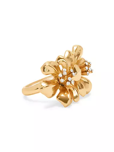 Goldtone & Glass Crystal Twin Flower Ring