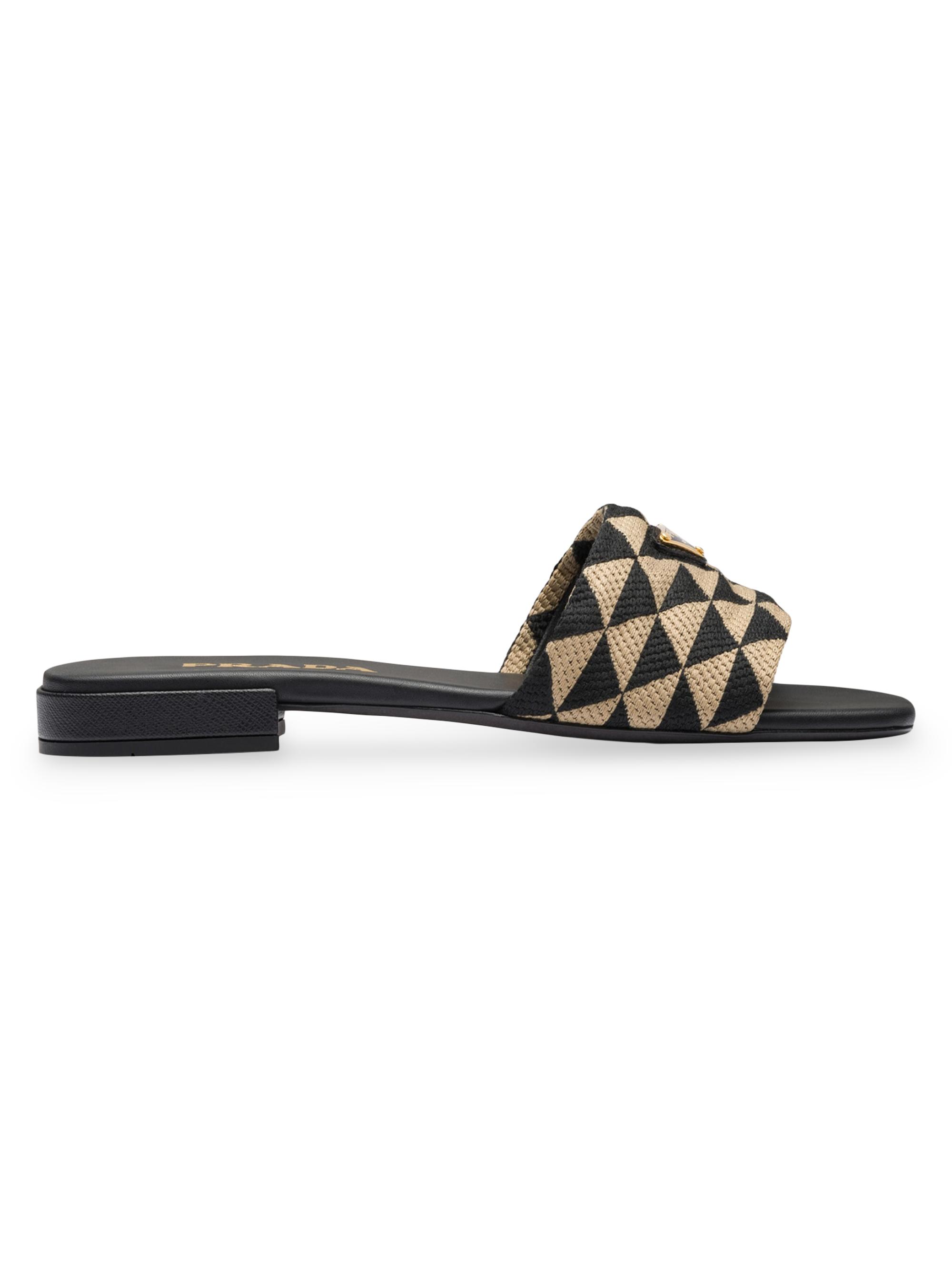 Prada Women's Embroidered Fabric Slides - Black