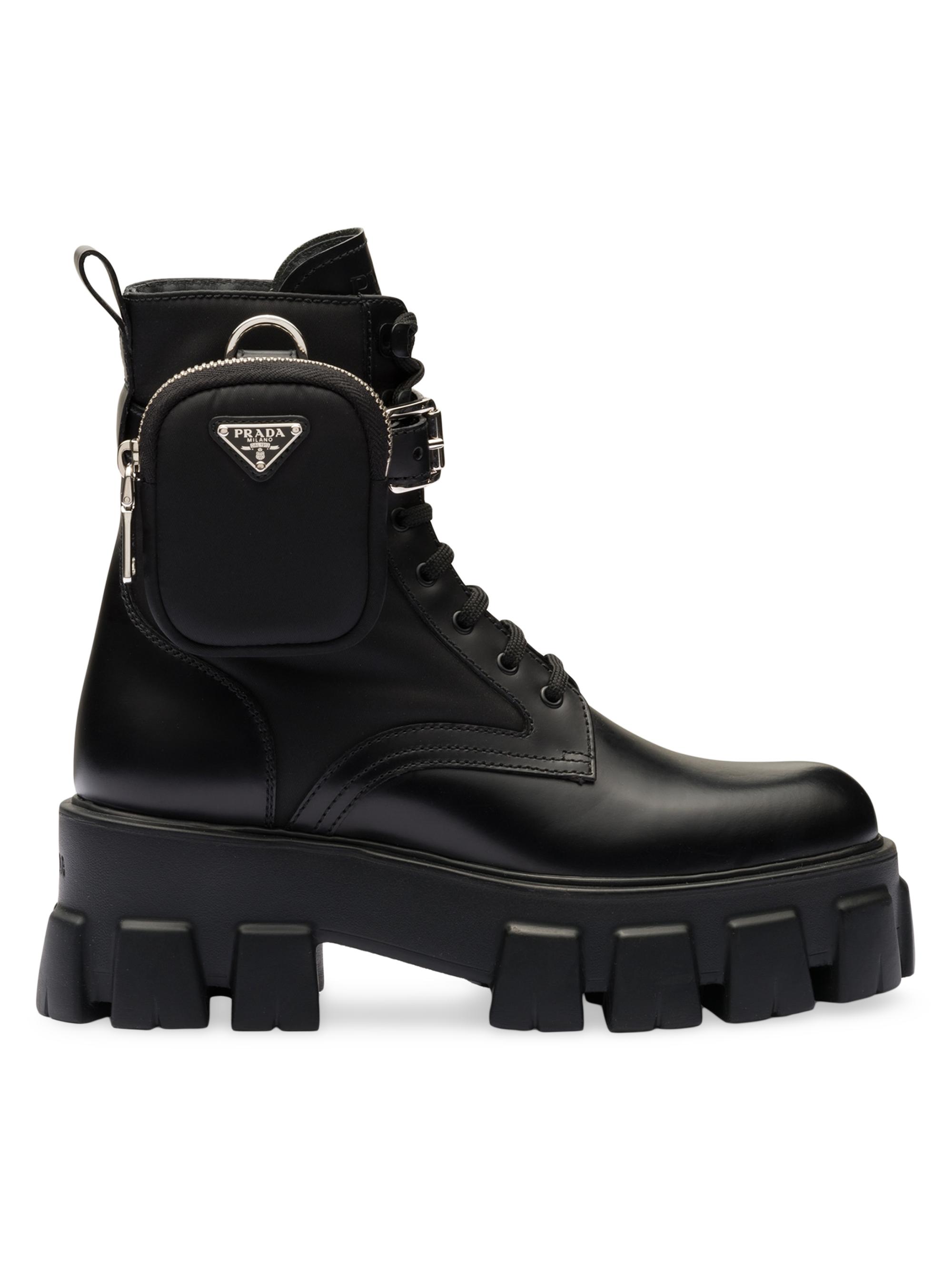 靴 Prada Combat boots Prada Monolith Leather and Re-Nylon Combat Boots | Saks Fifth Avenue